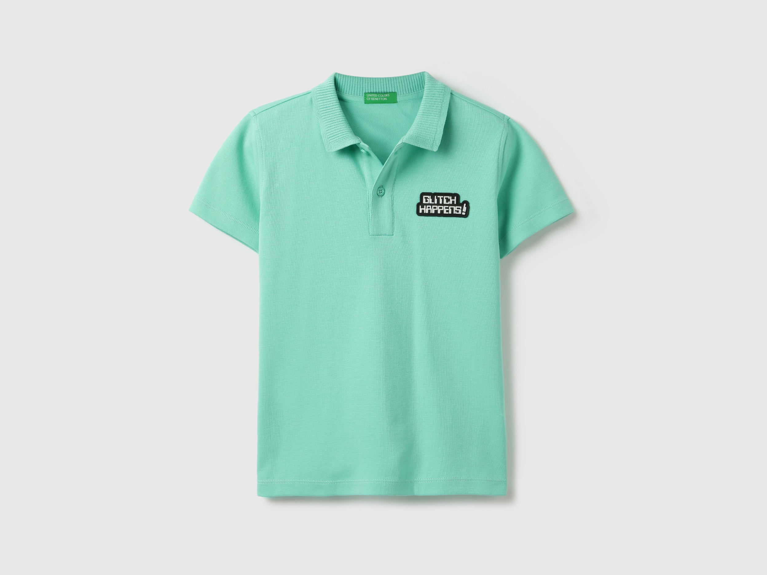 Boys Aqua Cotton Polo Shirt with Jacquard Collar