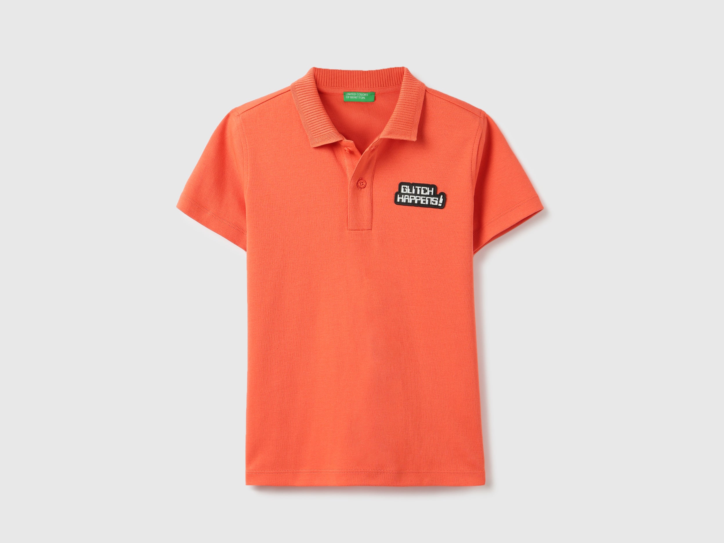 Boys Orange Cotton Polo Shirt with Jacquard Collar
