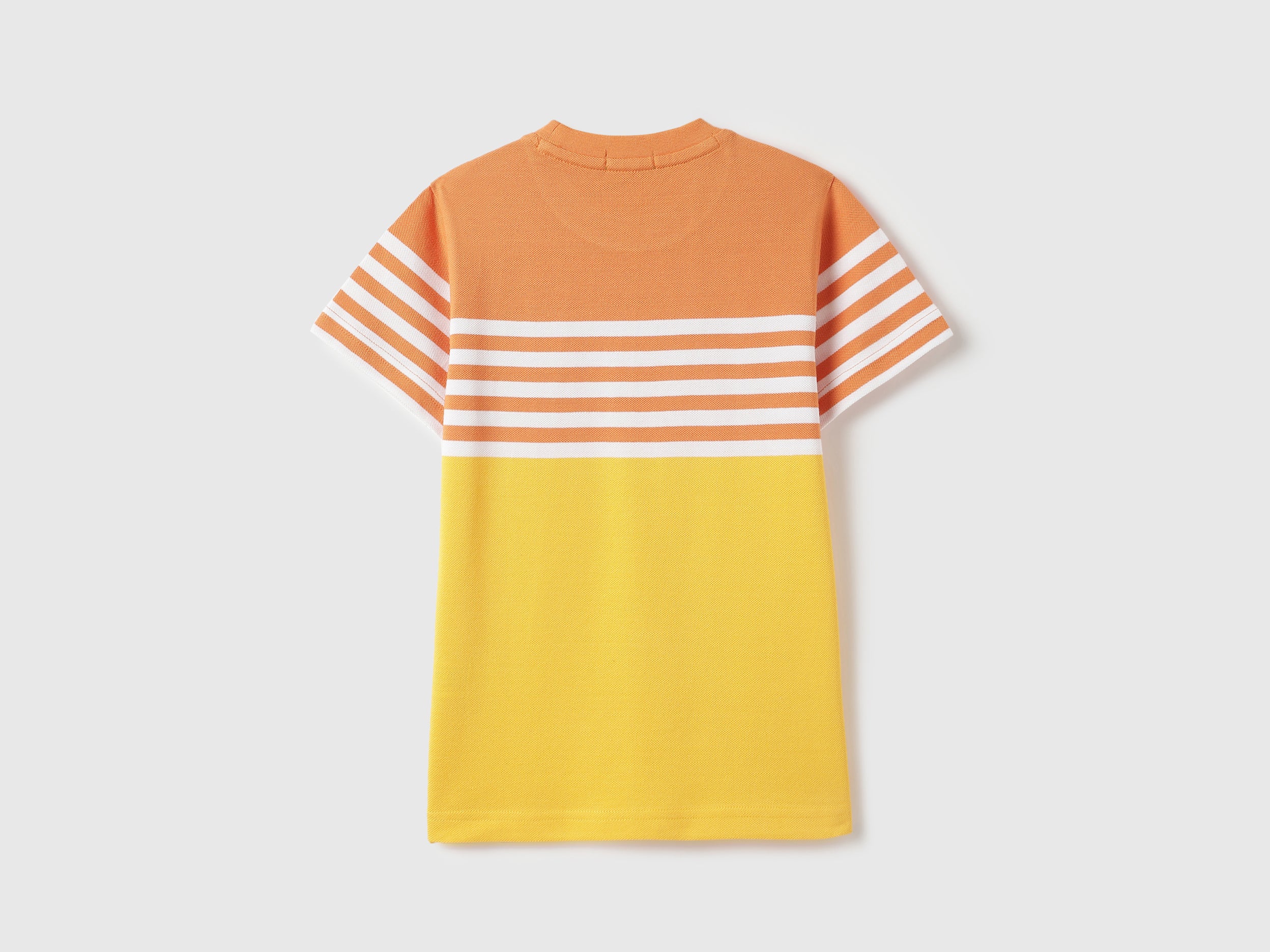 Boys Orange Color Block Stripe Cotton T-Shirt