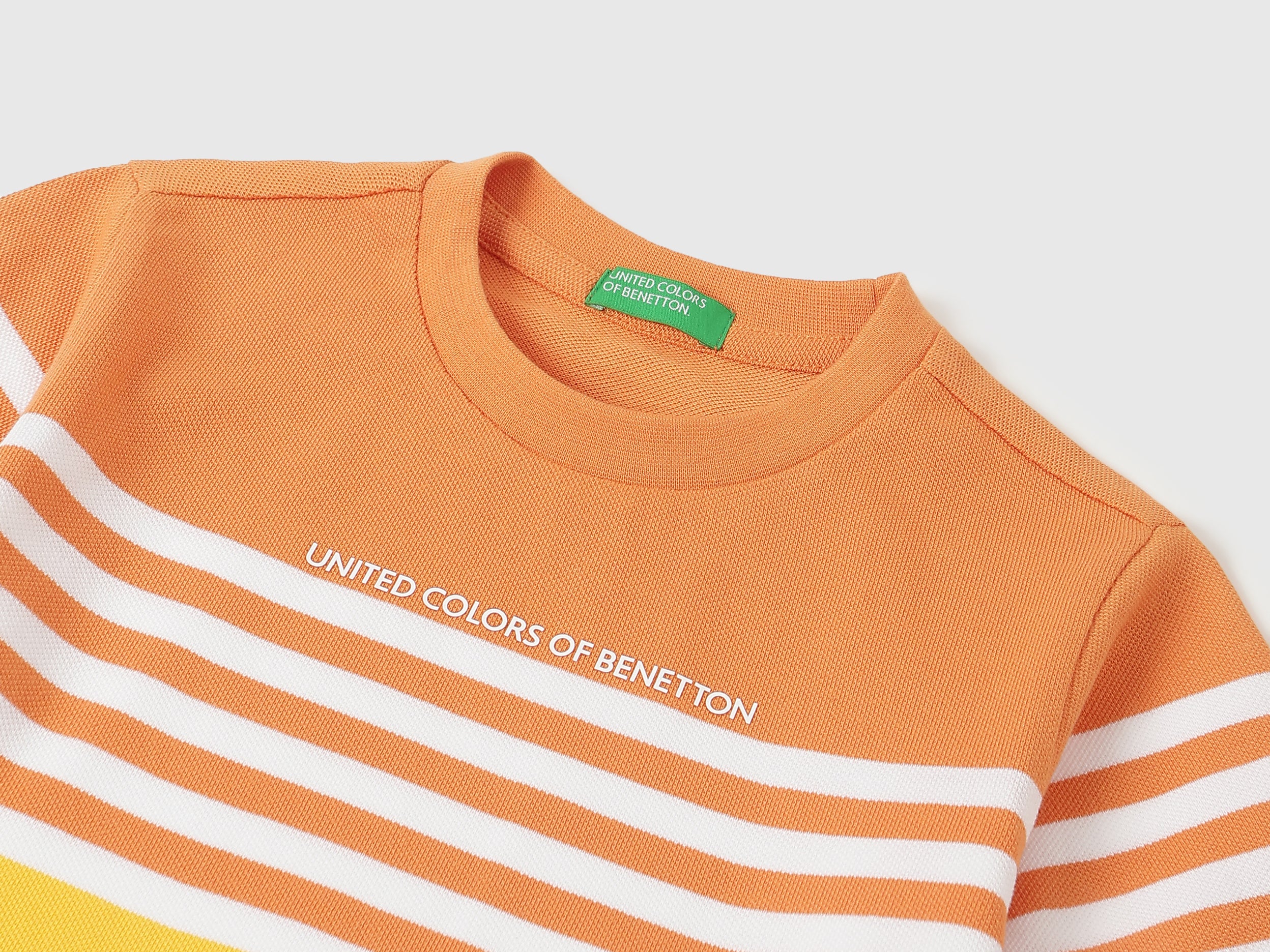 Boys Orange Color Block Stripe Cotton T-Shirt