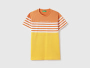 Boys Orange Color Block Stripe Cotton T-Shirt