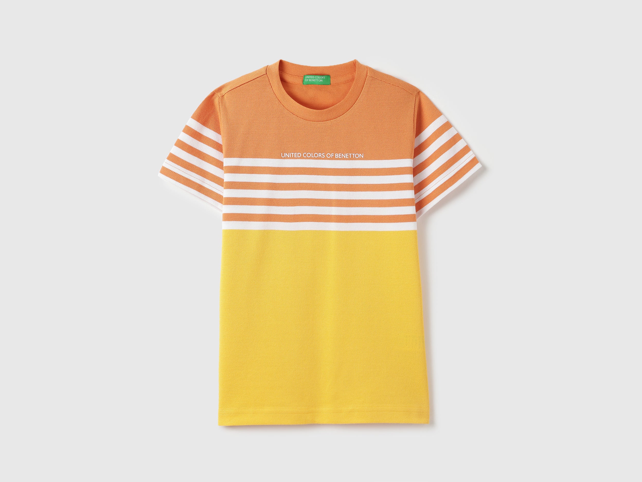 Boys Orange Color Block Stripe Cotton T-Shirt
