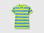 Boys Green Blue Cotton Broad Stripe T Shirt