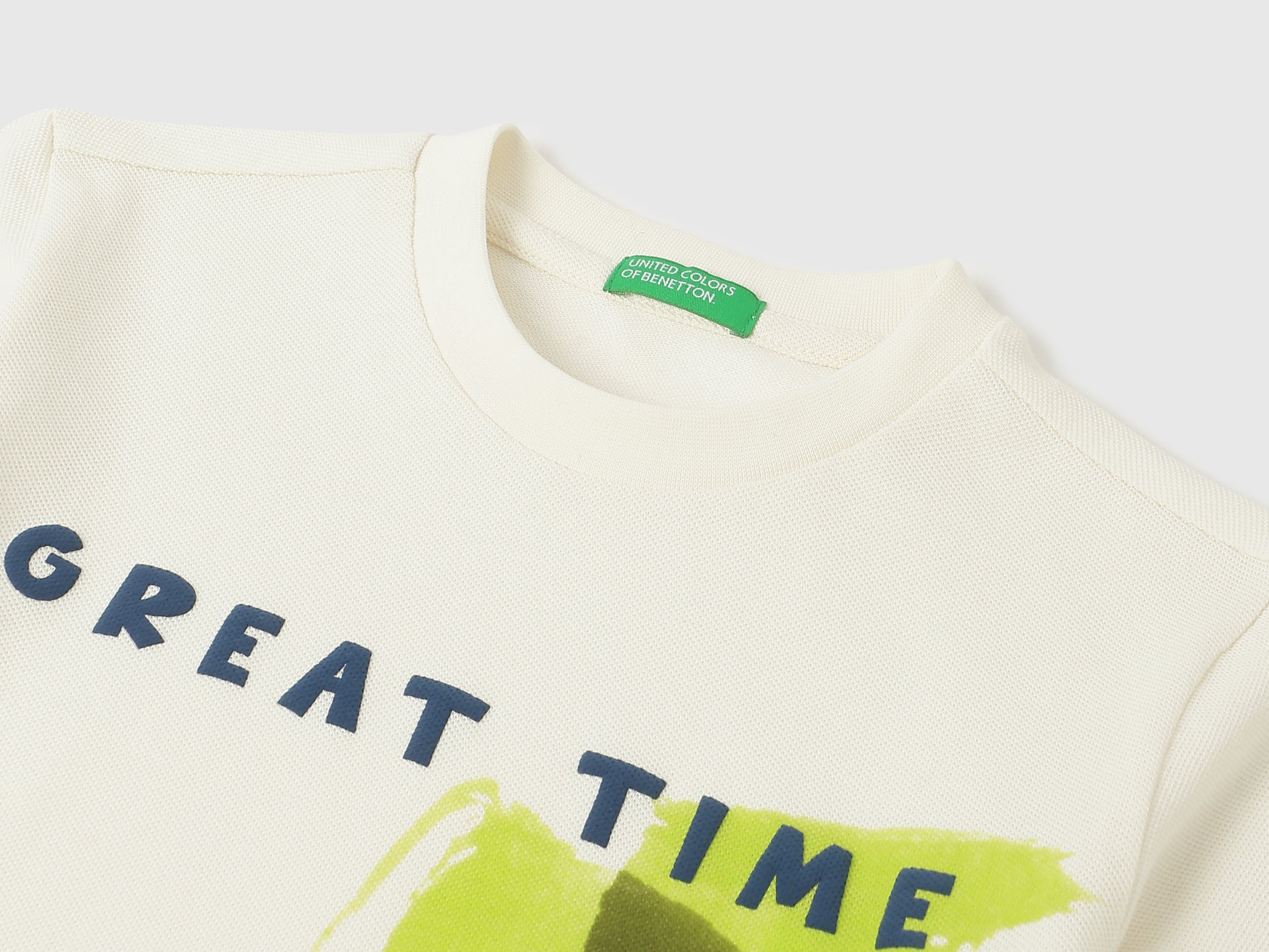 Boys Off White Pique Tee with Brush Stroke
