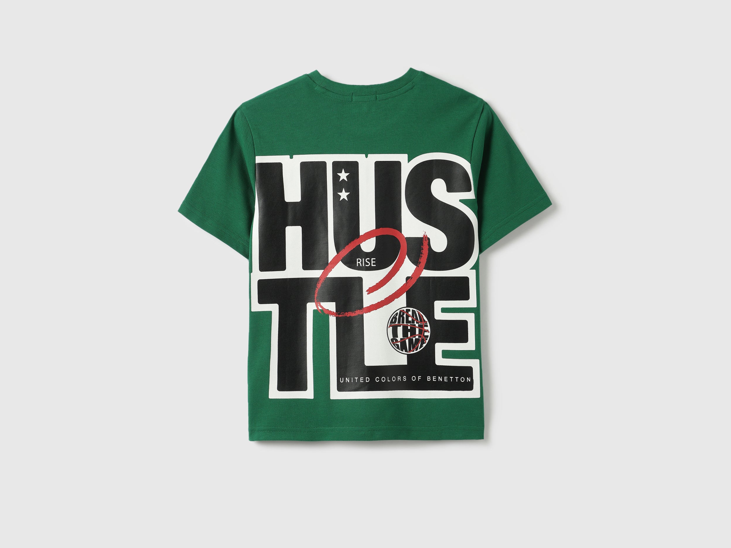 Boys Green Solid Cotton Relaxed Fit T-Shirt with Back Hustle Graphic
