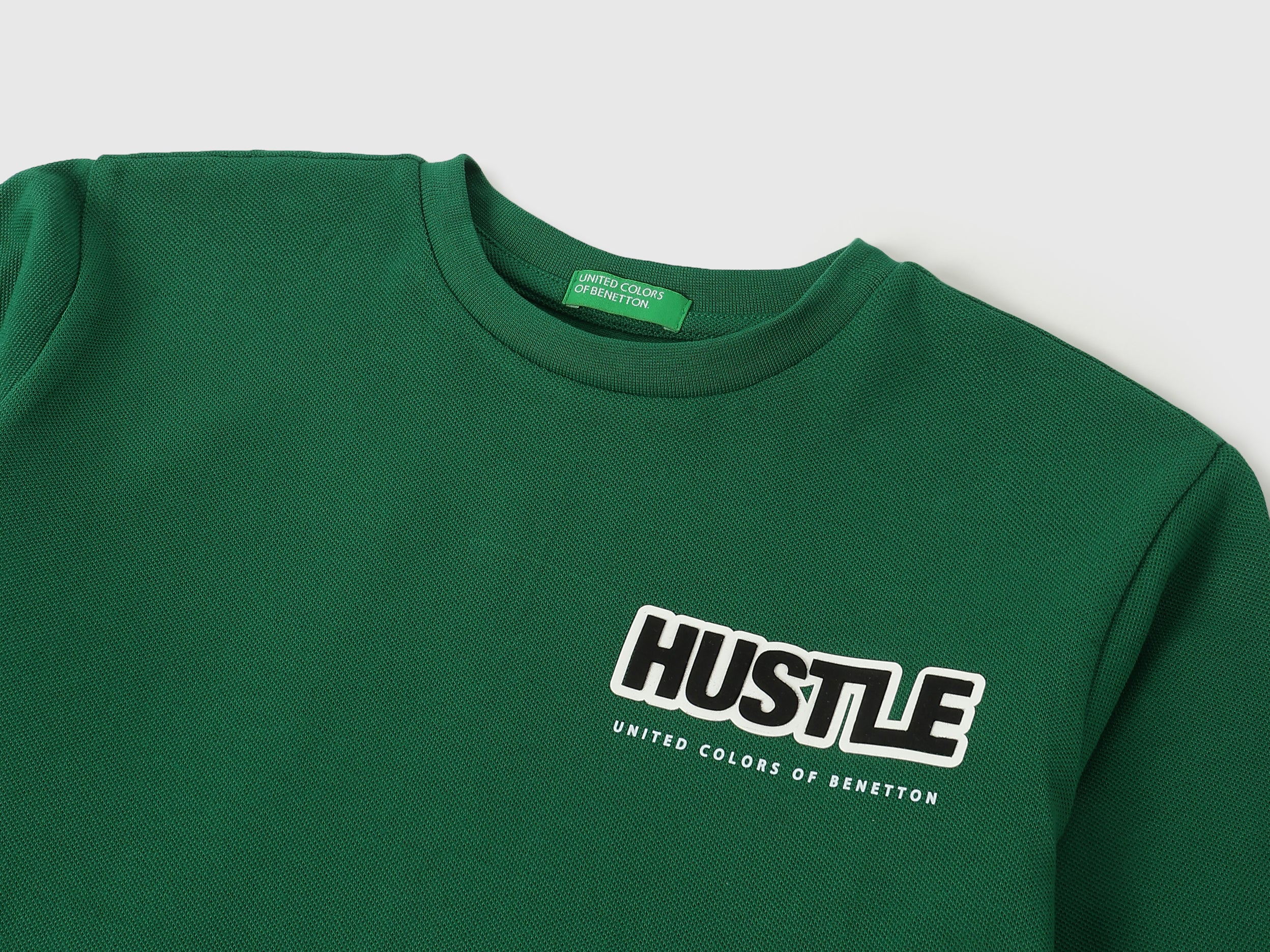 Boys Green Solid Cotton Relaxed Fit T-Shirt with Back Hustle Graphic