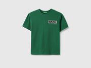 Boys Green Solid Cotton Relaxed Fit T-Shirt with Back Hustle Graphic