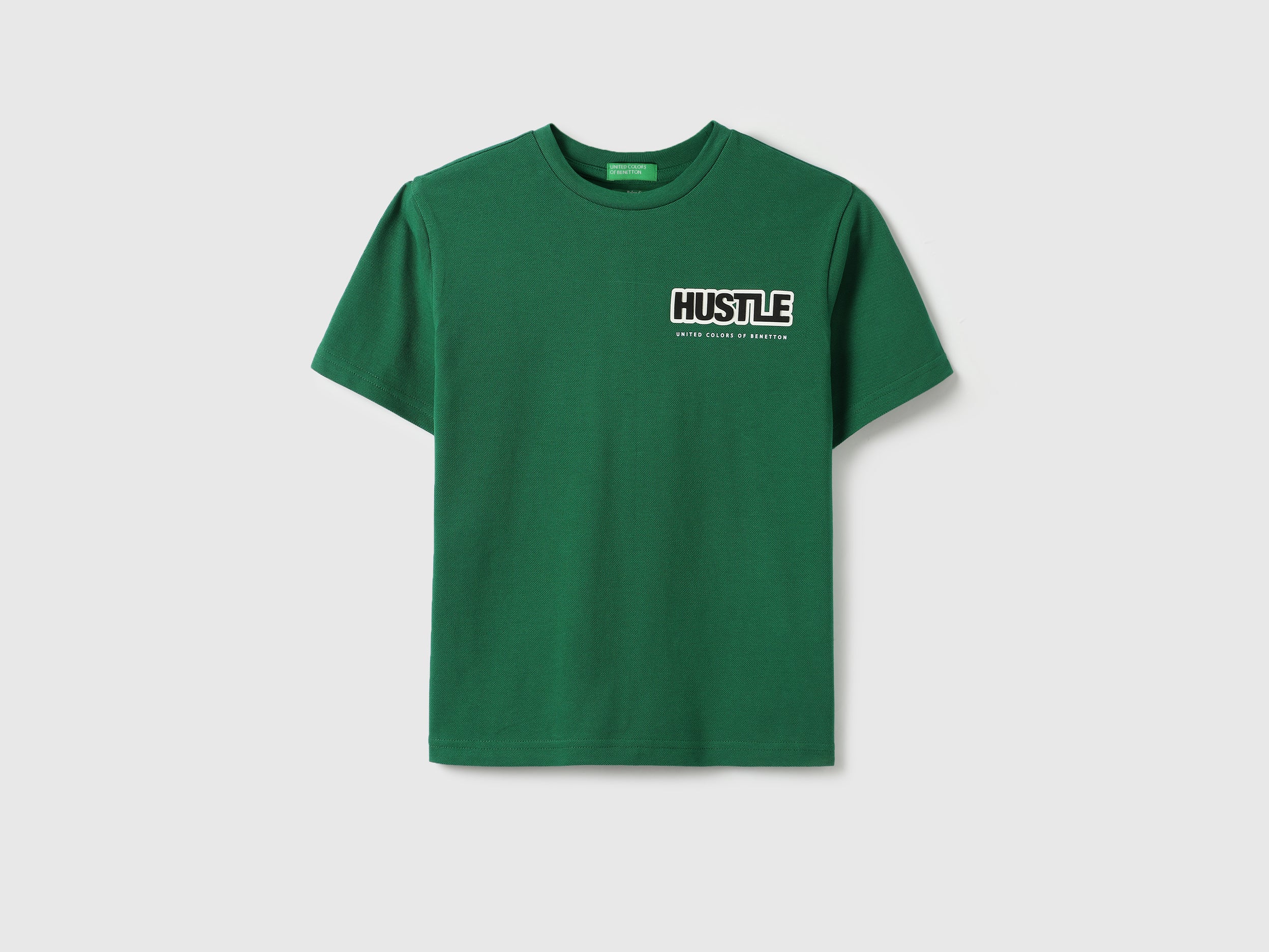 Boys Green Solid Cotton Relaxed Fit T-Shirt with Back Hustle Graphic