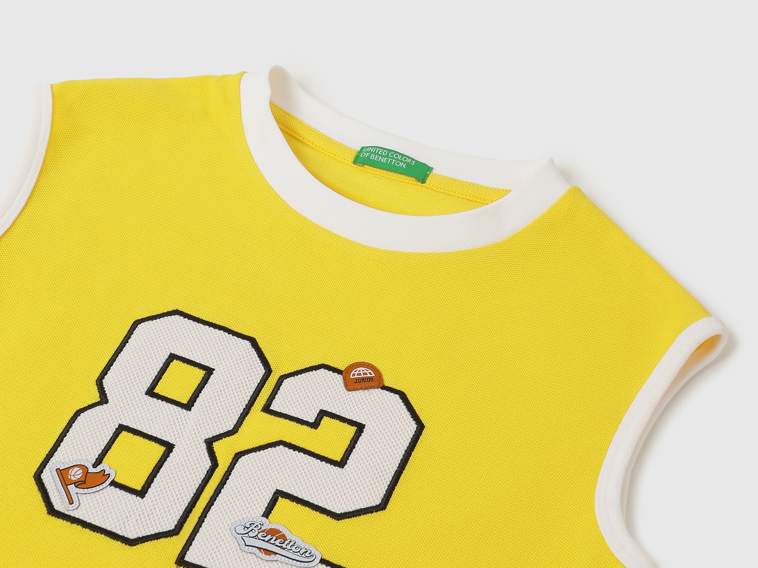 Boys Yellow Cotton Sleeveless Pique Tank with Number Applique