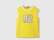 Boys Yellow Cotton Sleeveless Pique Tank with Number Applique