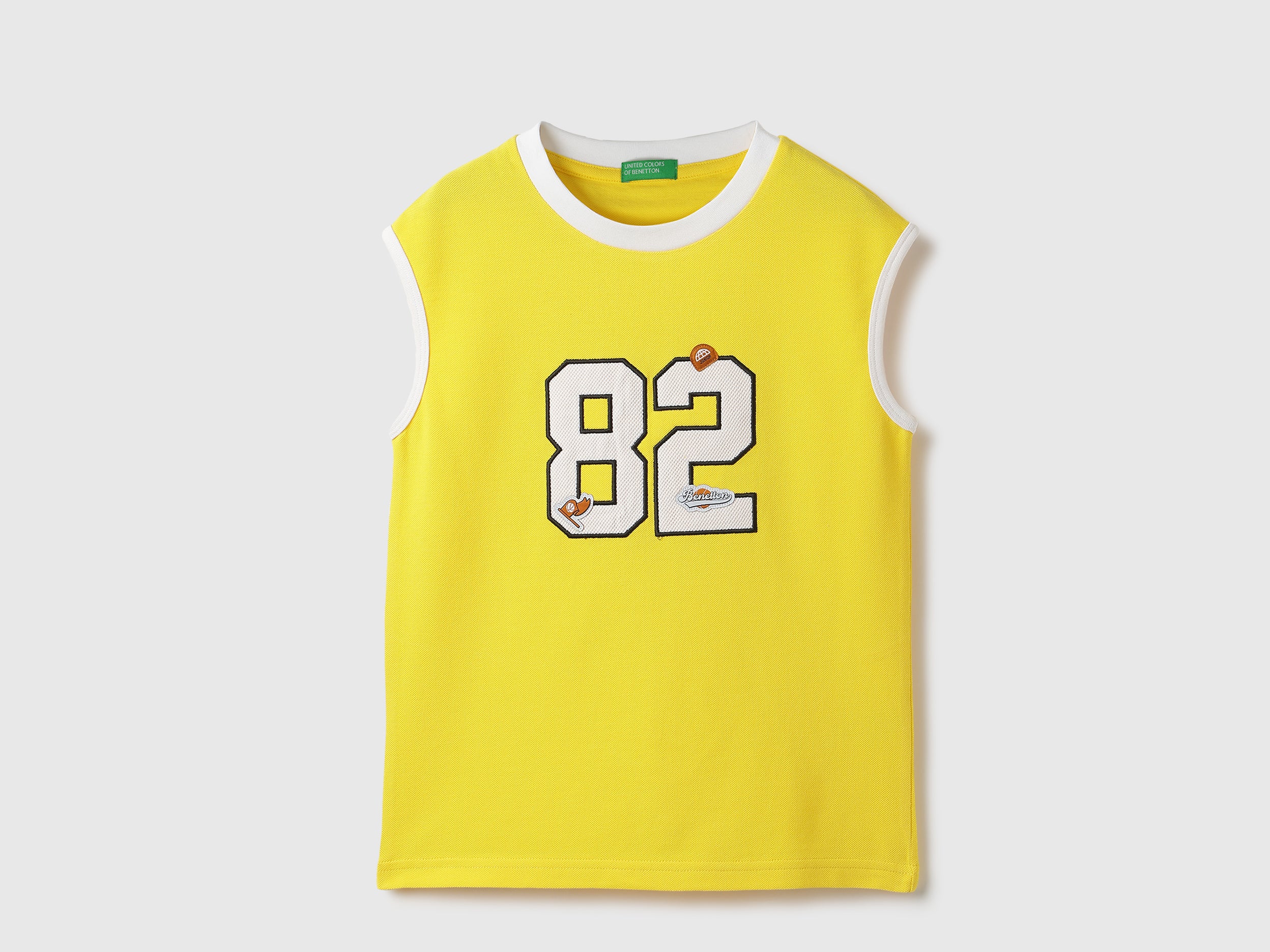 Boys Yellow Cotton Sleeveless Pique Tank with Number Applique