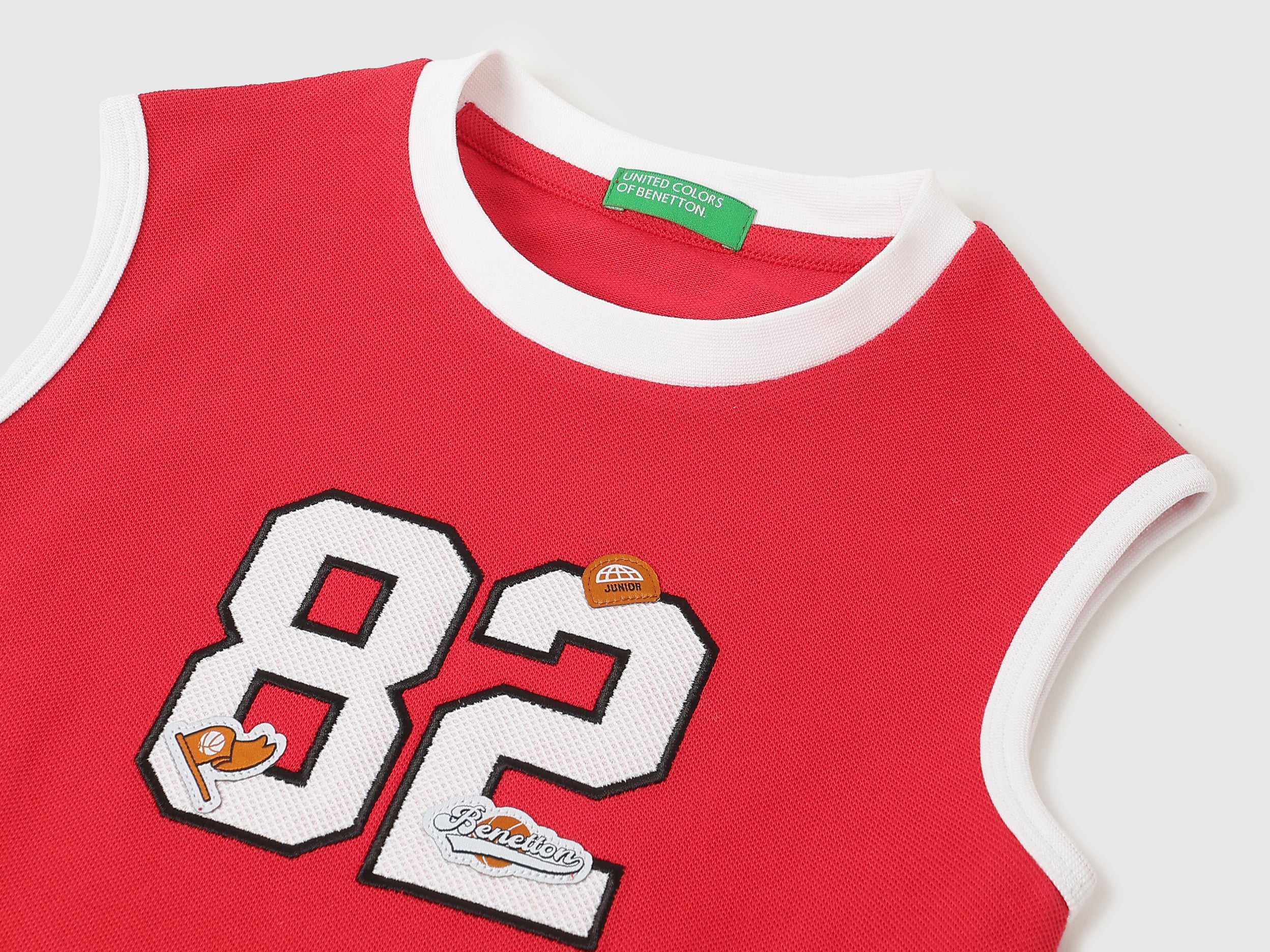Boys Scarlet Cotton Pique Tank Top with Number Applique