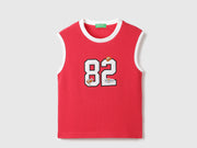 Boys Scarlet Cotton Pique Tank Top with Number Applique