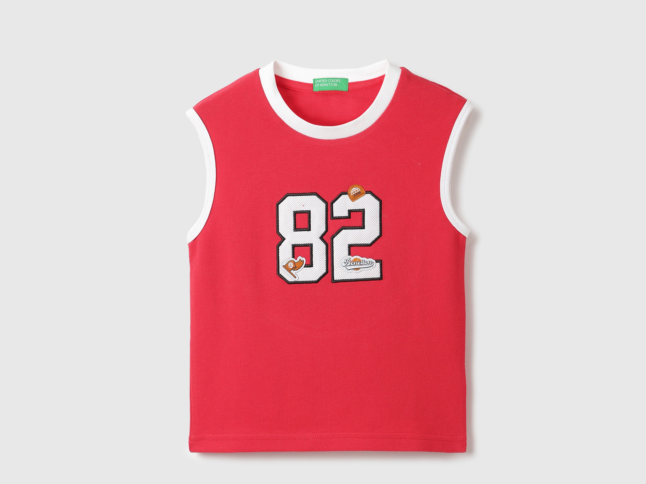 Boys Scarlet Cotton Pique Tank Top with Number Applique