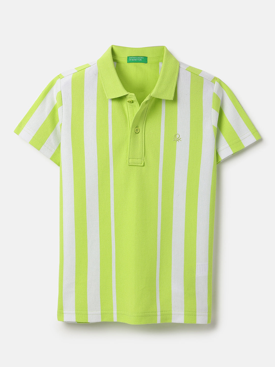 Boys Parrot Green Cotton Vertical Stripe Polo Shirt