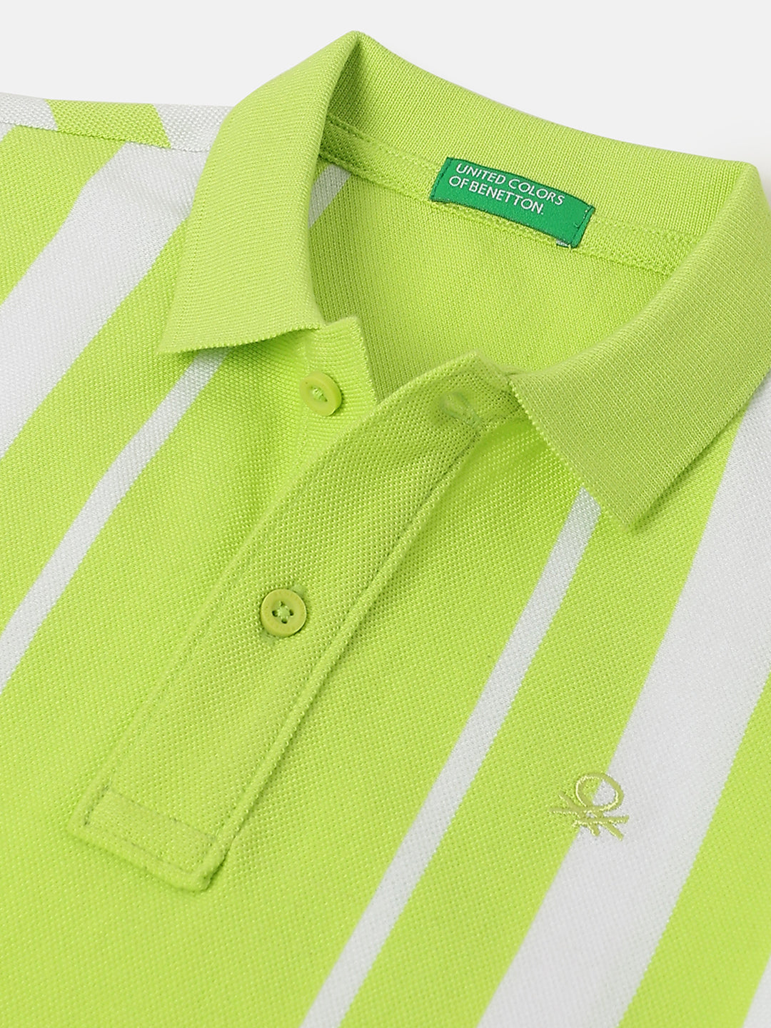 Boys Parrot Green Cotton Vertical Stripe Polo Shirt