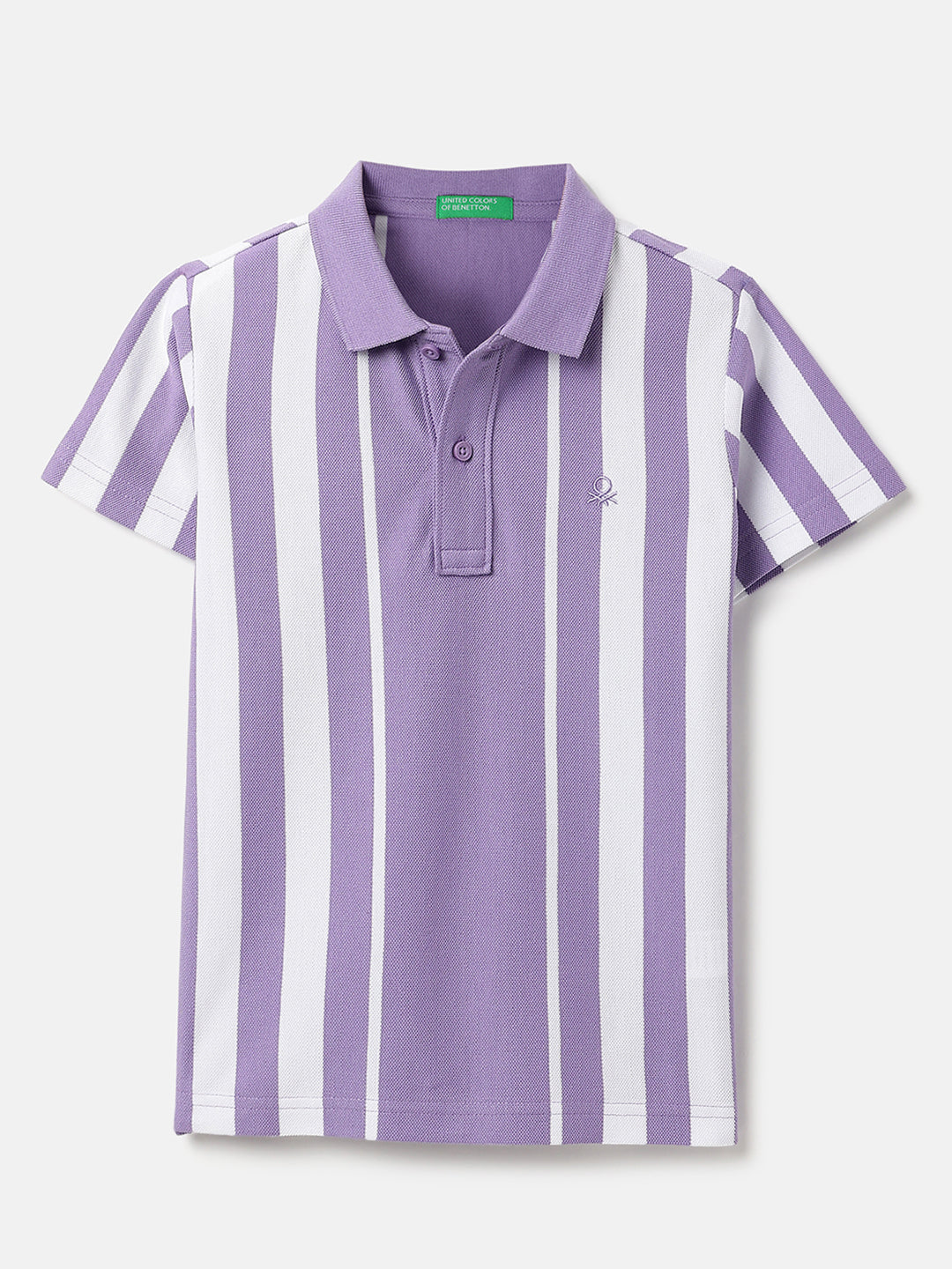 Boys Violet Cotton Vertical Stripe Polo Shirt