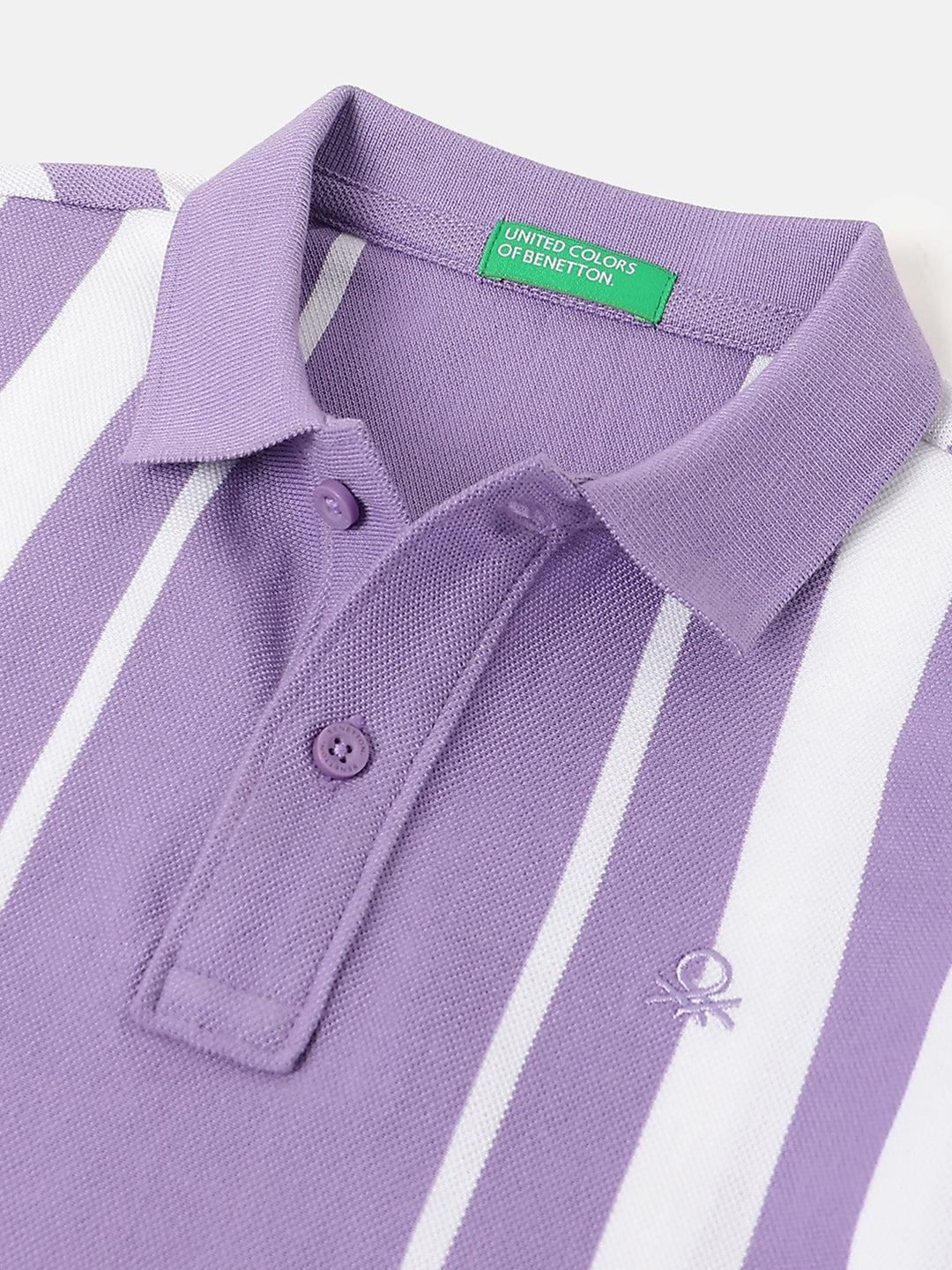 Boys Violet Cotton Vertical Stripe Polo Shirt