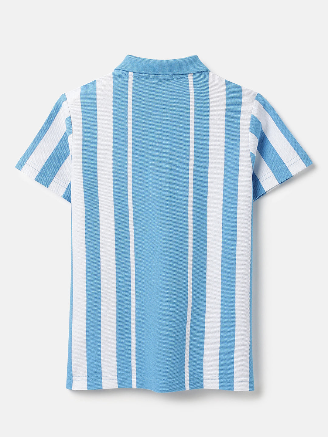Boys Fresh Blue Cotton Vertical Stripe Polo Shirt