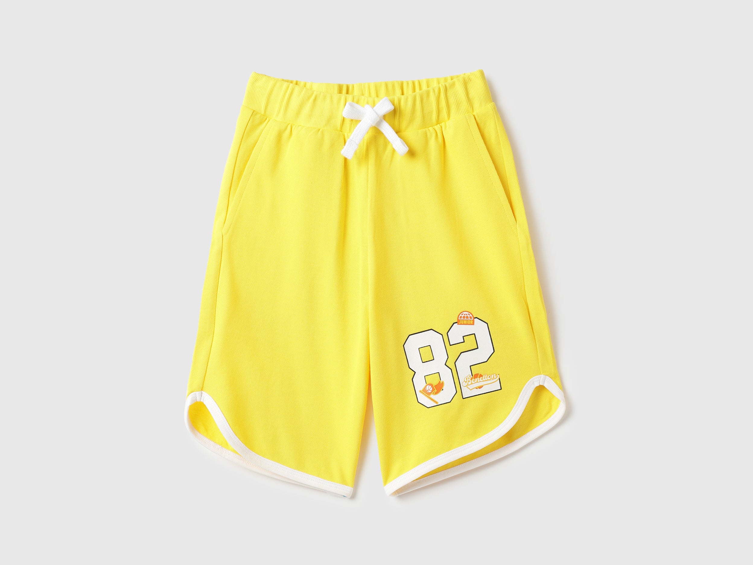 Boys Yellow Cotton Pique Shorts with Number Detail