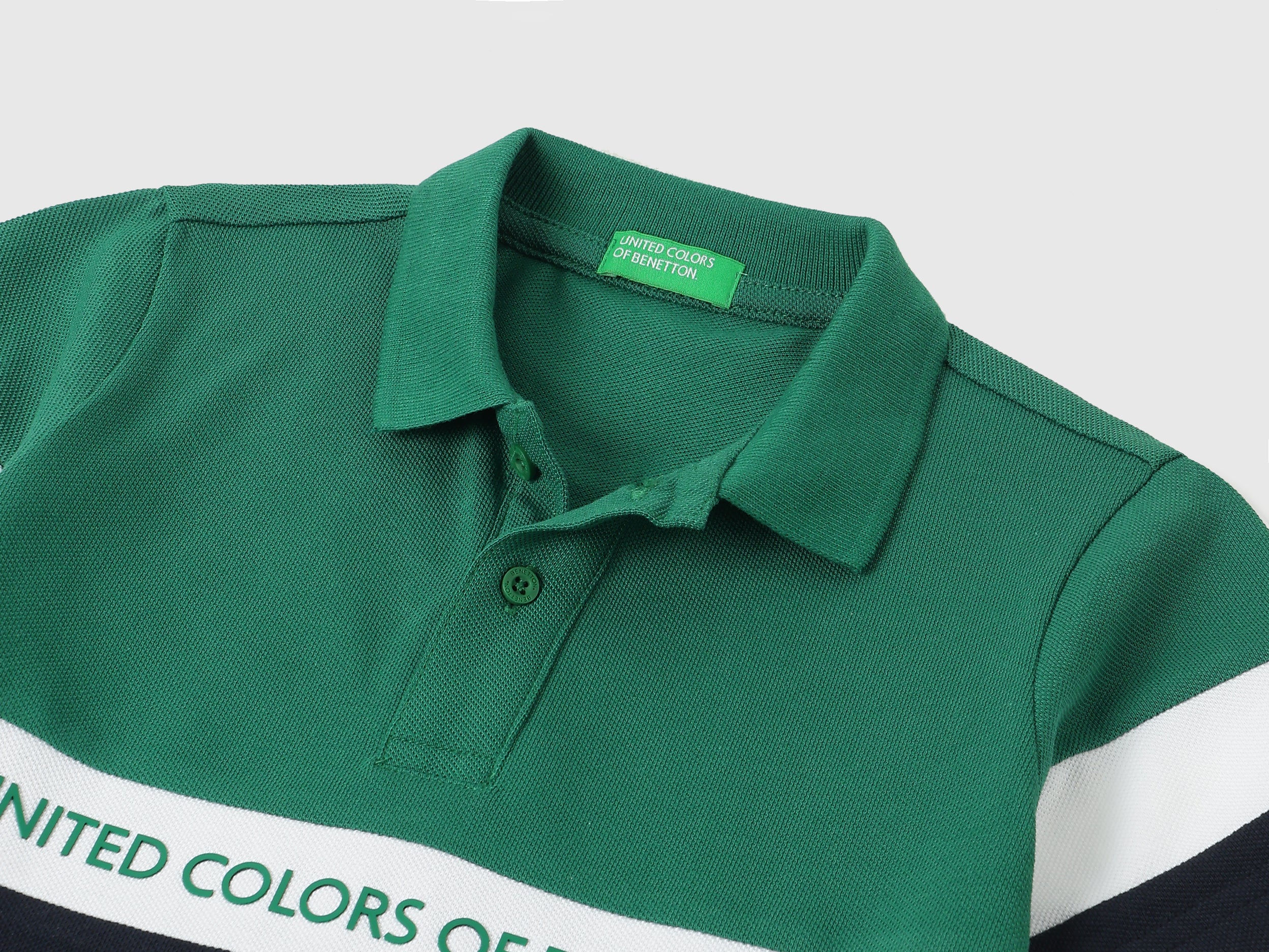 Boys Emerald Green Solid Cotton Regular Fit Horizontal Cut and Sew Polo with HD Transfer