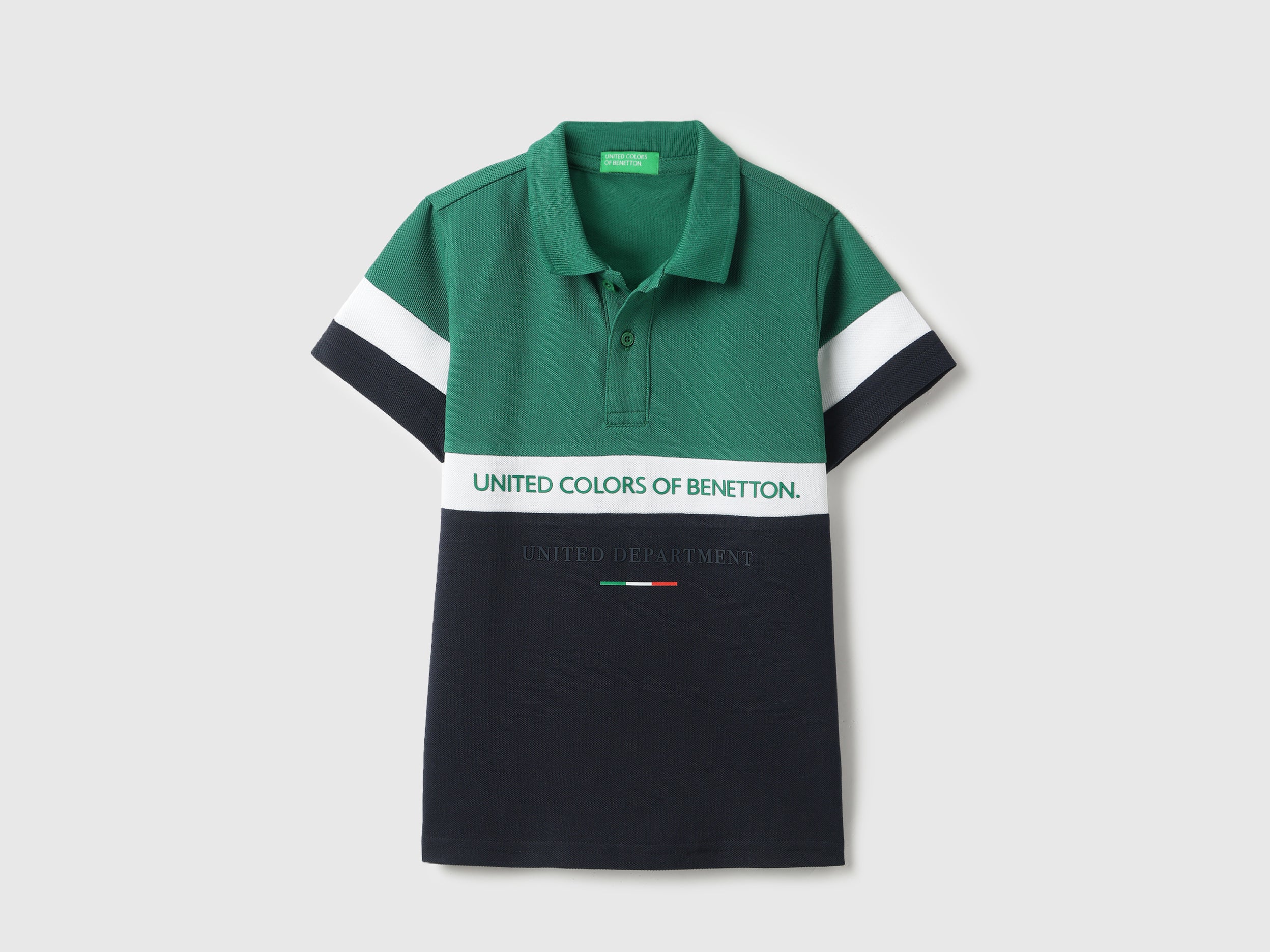 Boys Emerald Green Solid Cotton Regular Fit Horizontal Cut and Sew Polo with HD Transfer