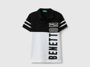 Boys Black Solid Cotton Regular Fit Color Block Polo with Side Print