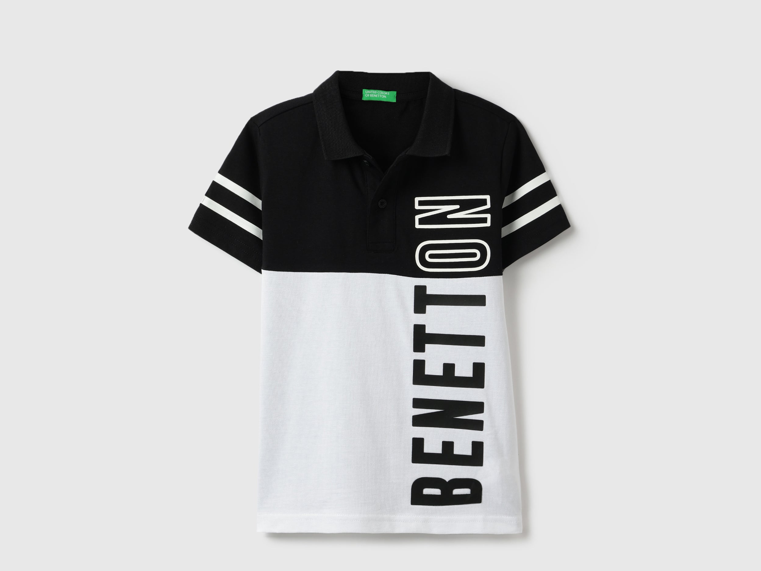 Boys Black Solid Cotton Regular Fit Color Block Polo with Side Print