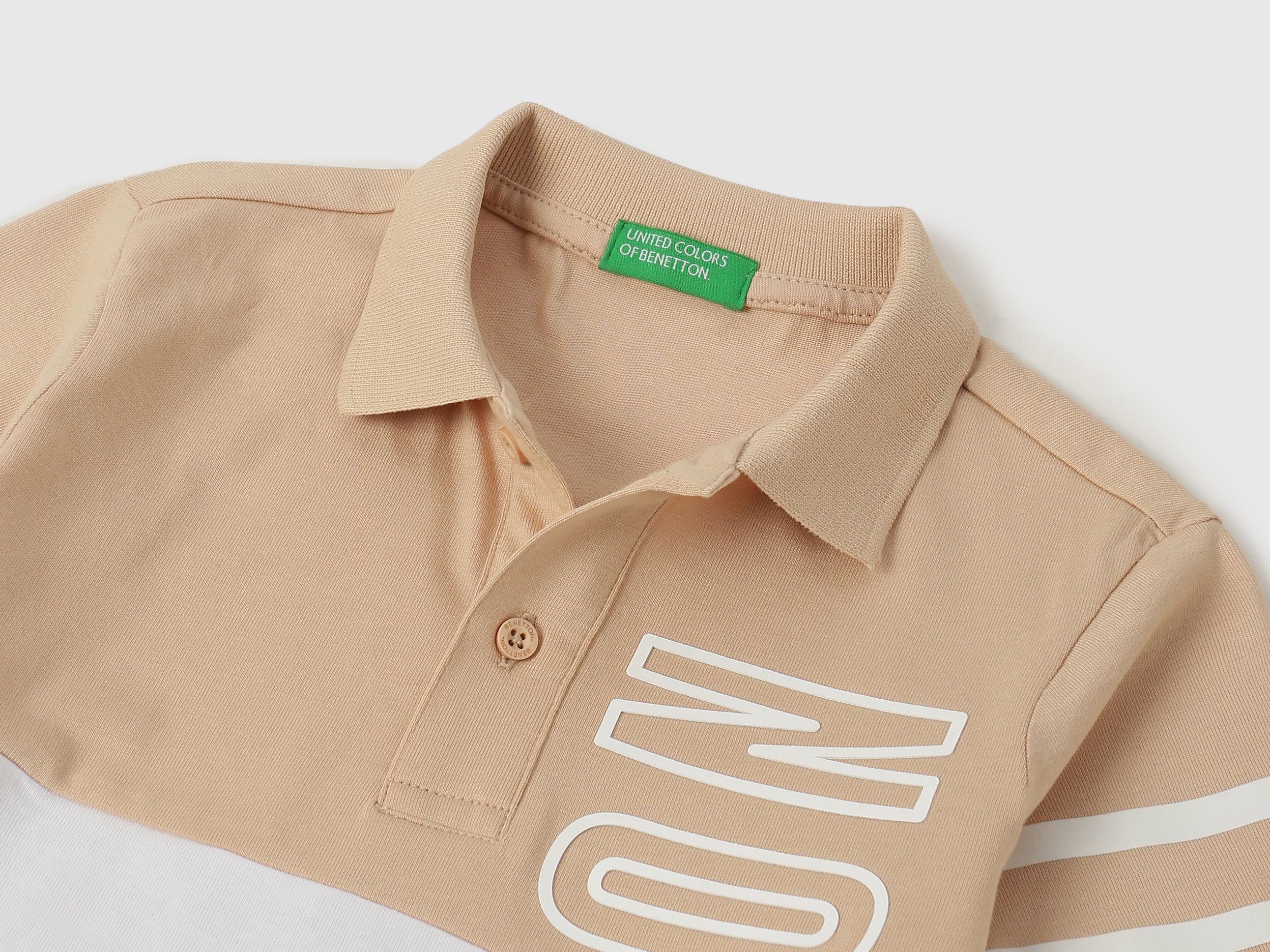 Boys Stone Solid Cotton Regular Fit Color Block Polo with Side Print