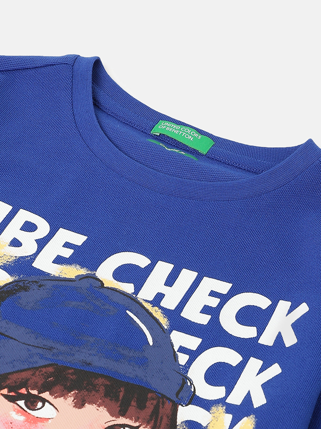 Girls Blue Pique Cropped Cotton Tee – Graphic