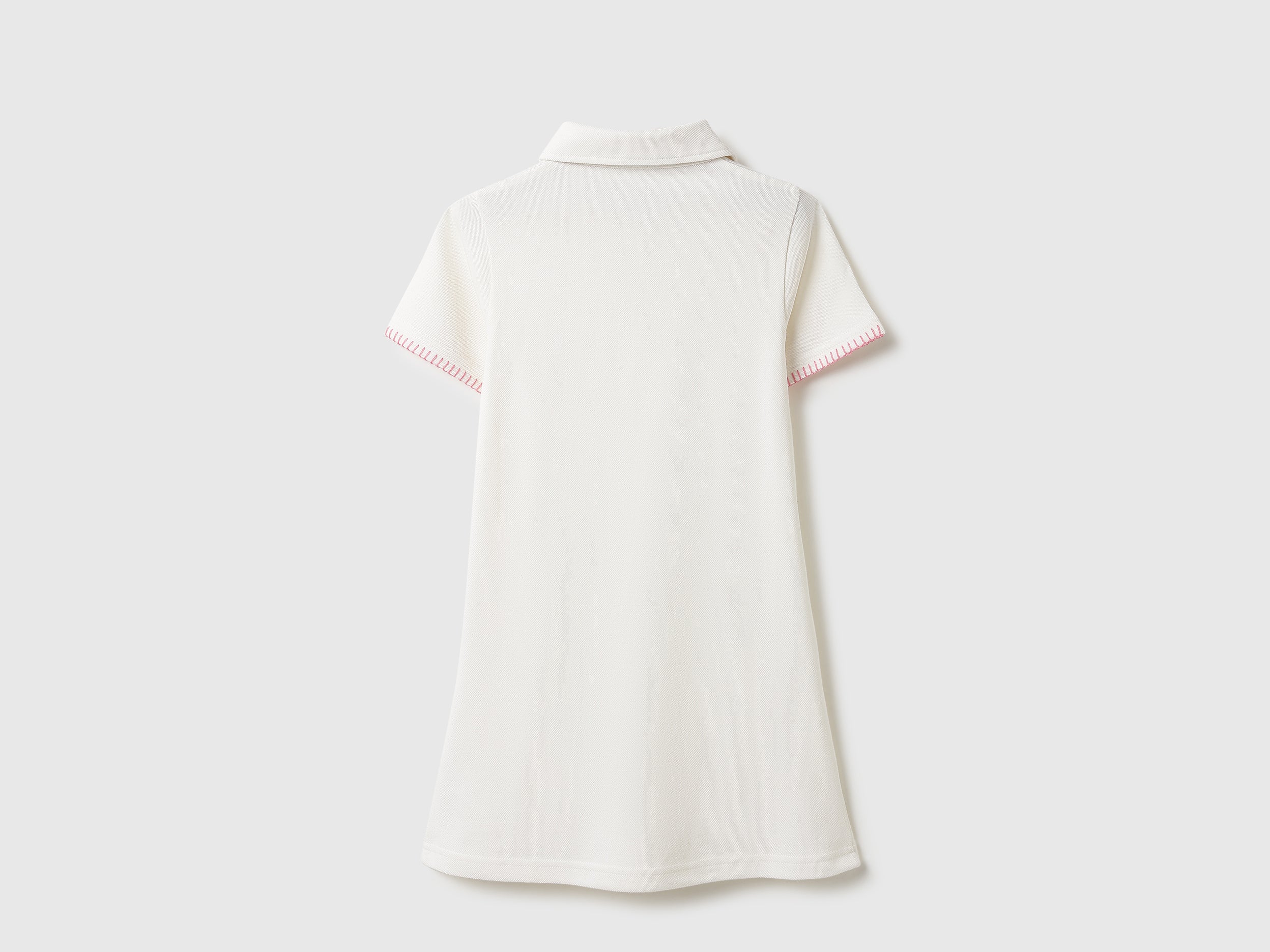 Girls White Cotton Polo Neck Dress