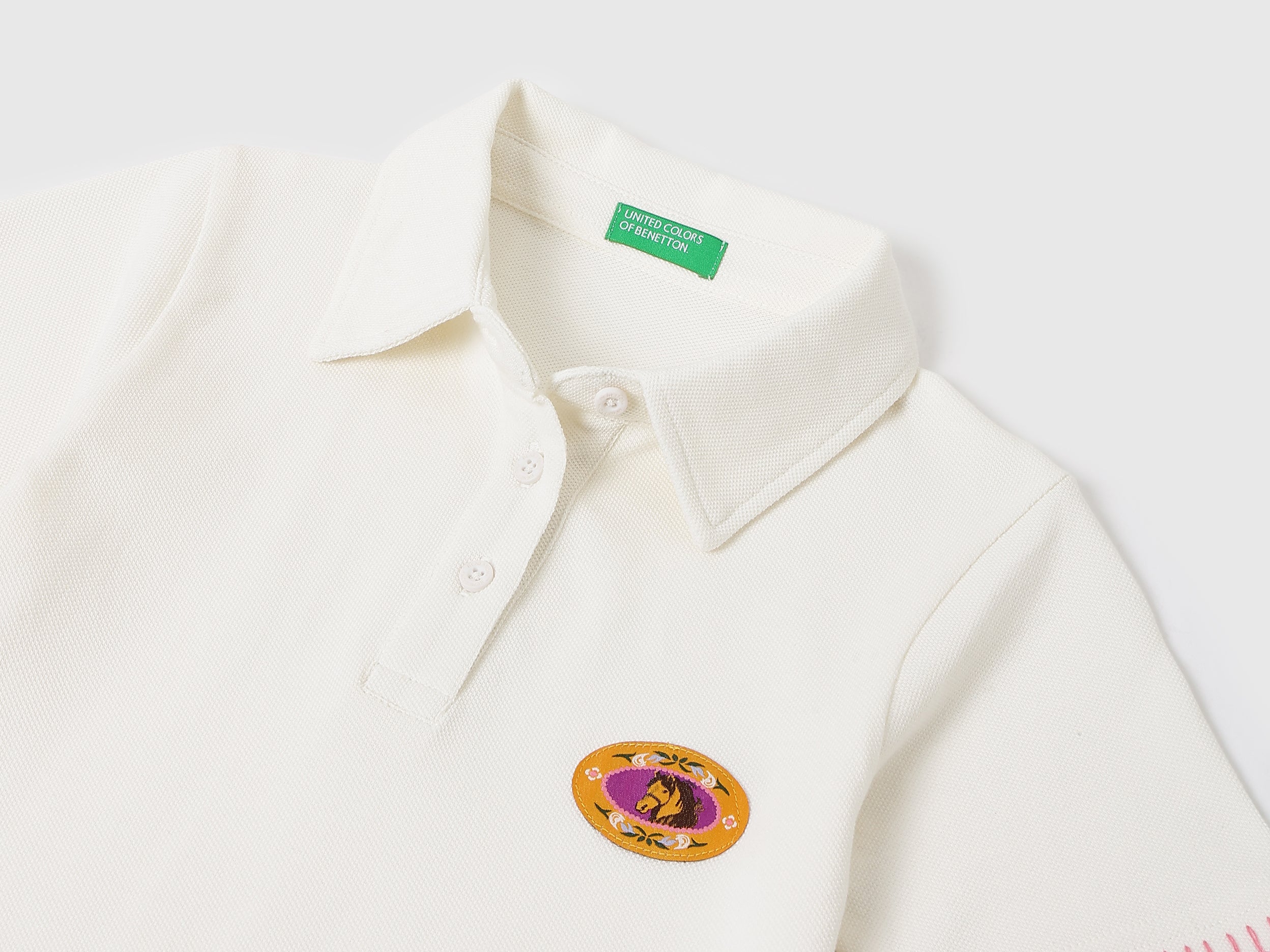 Girls White Cotton Polo Neck Dress