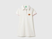 Girls White Cotton Polo Neck Dress