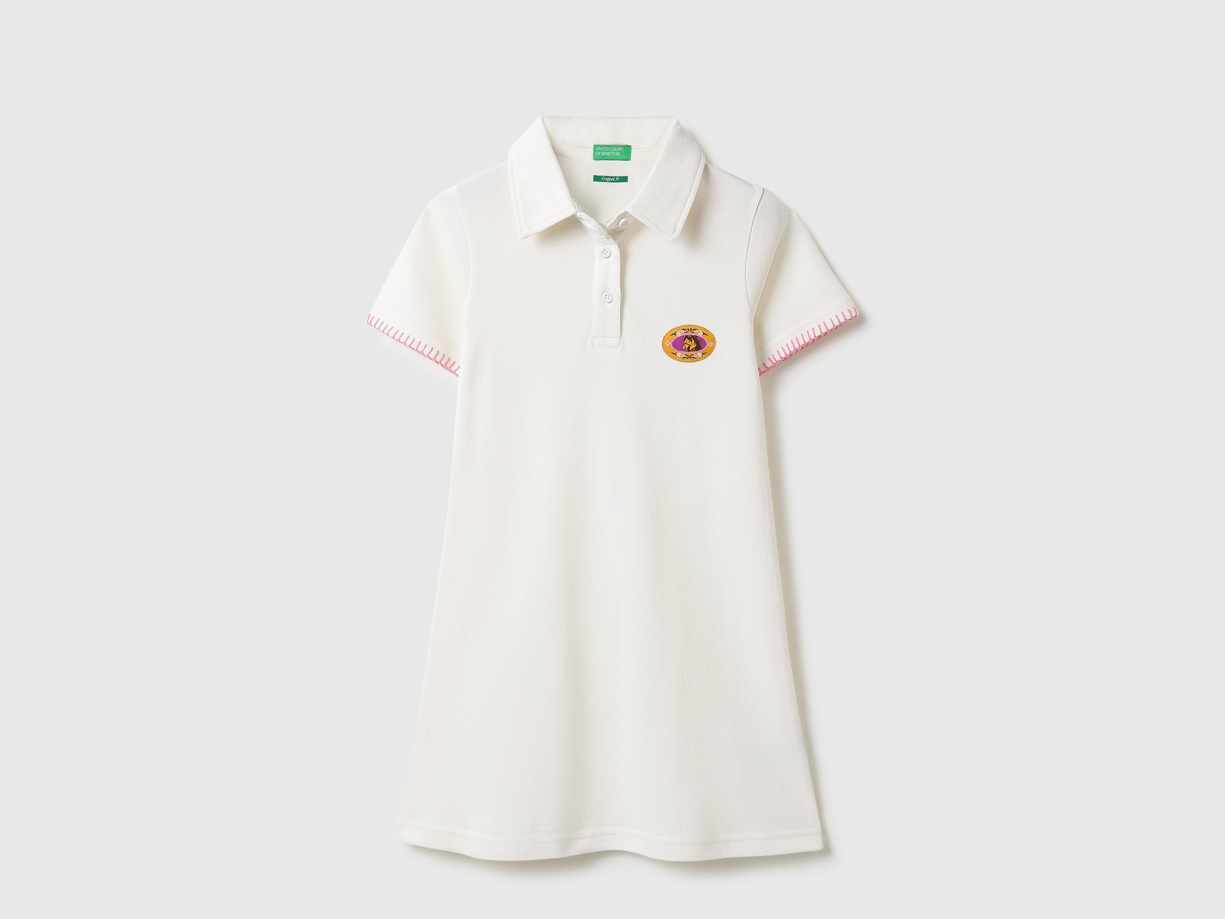 Girls White Cotton Polo Neck Dress