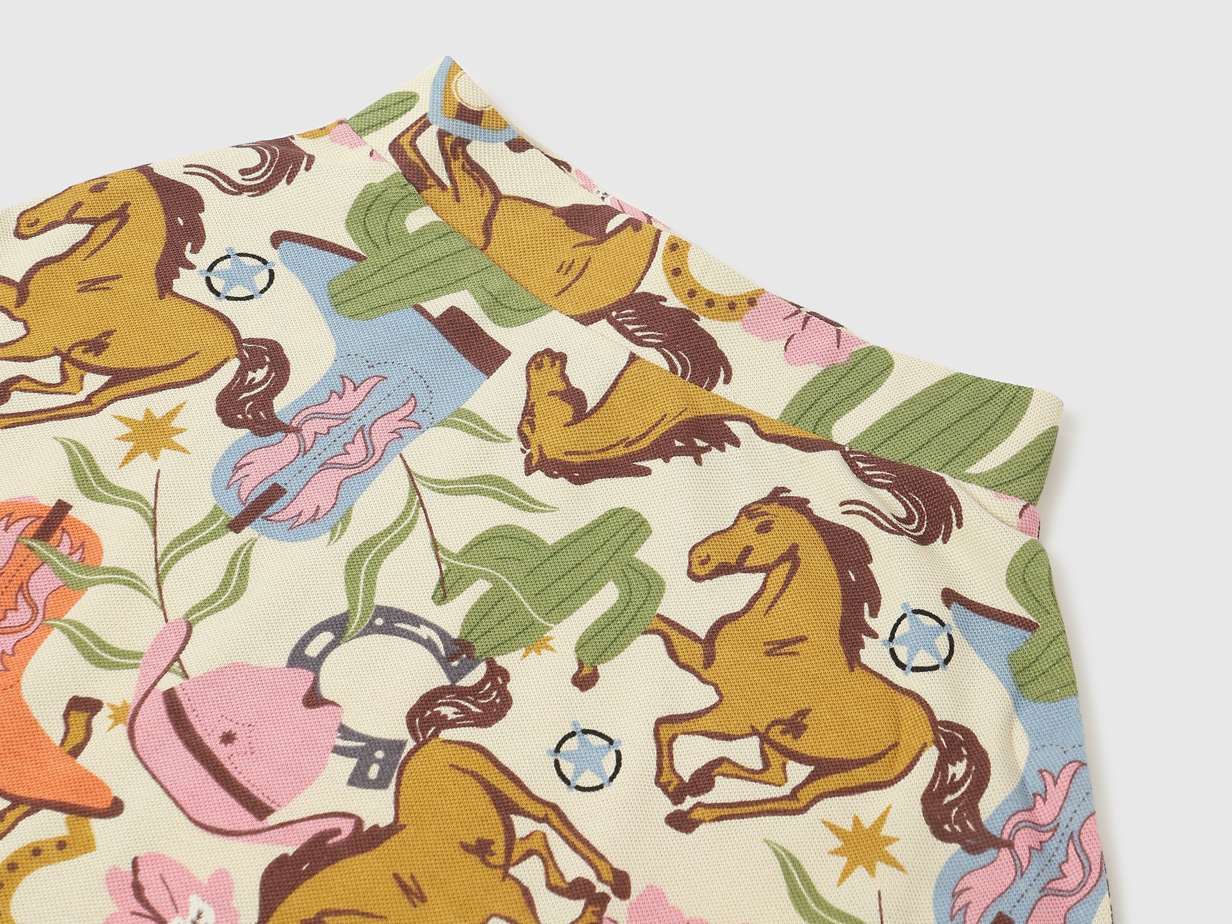 Girls Multi Horse Print Cotton Pique Skirt