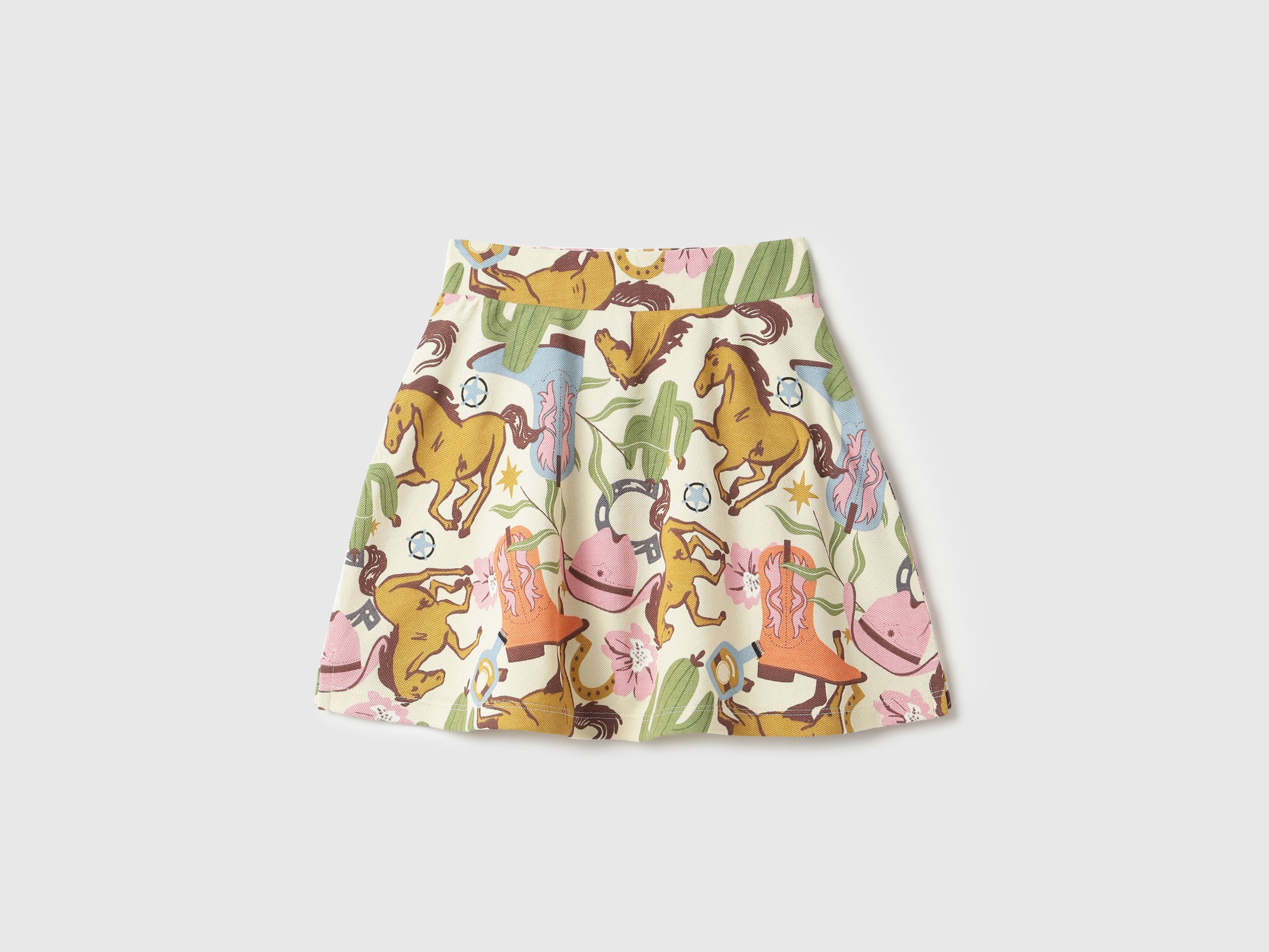 Girls Multi Horse Print Cotton Pique Skirt