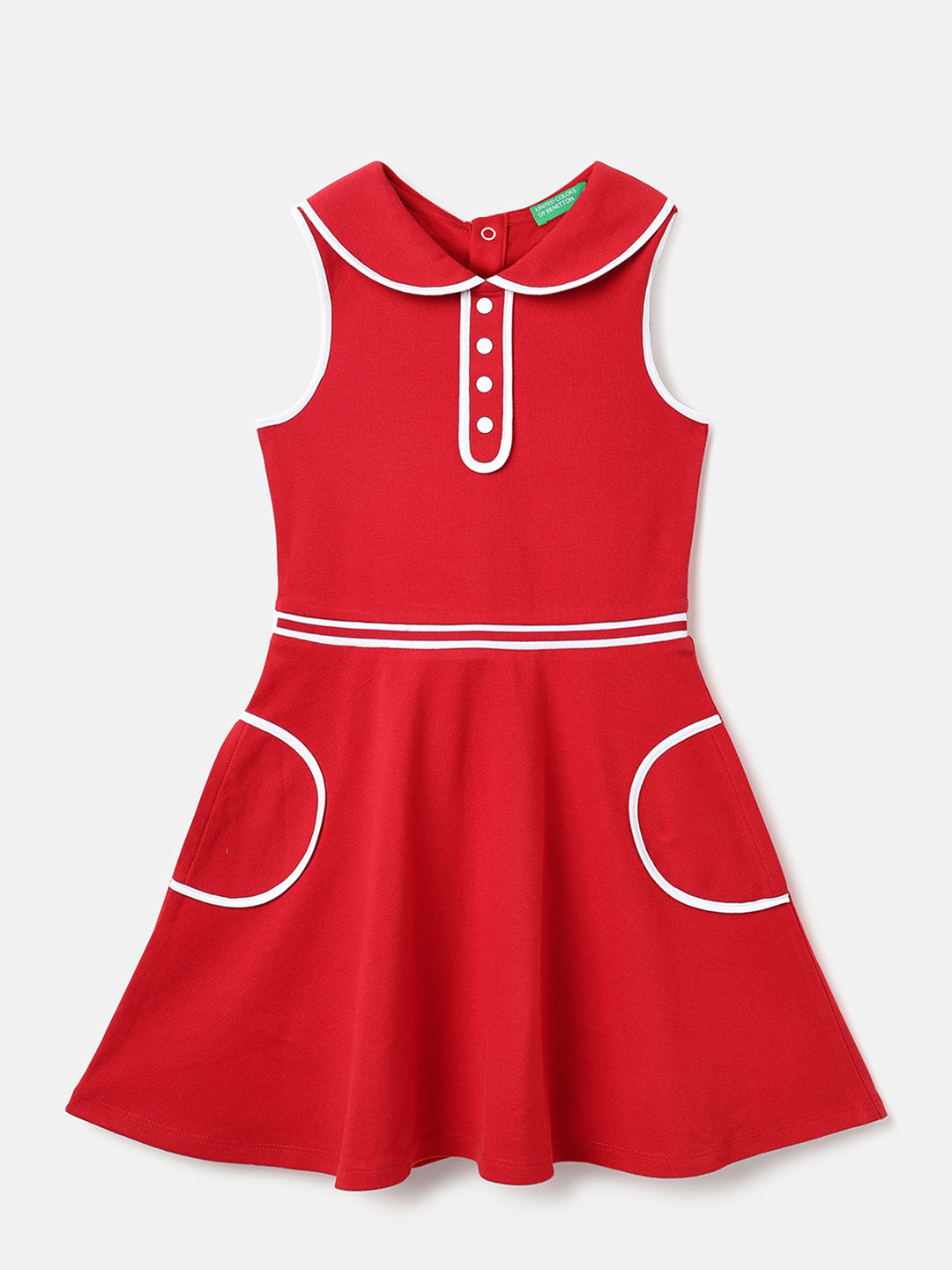 Girls Red Cotton Blend Collar Dress – Regular Fit