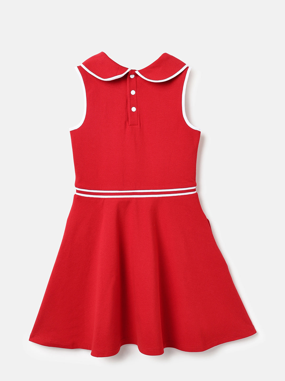 Girls Red Cotton Blend Collar Dress – Regular Fit