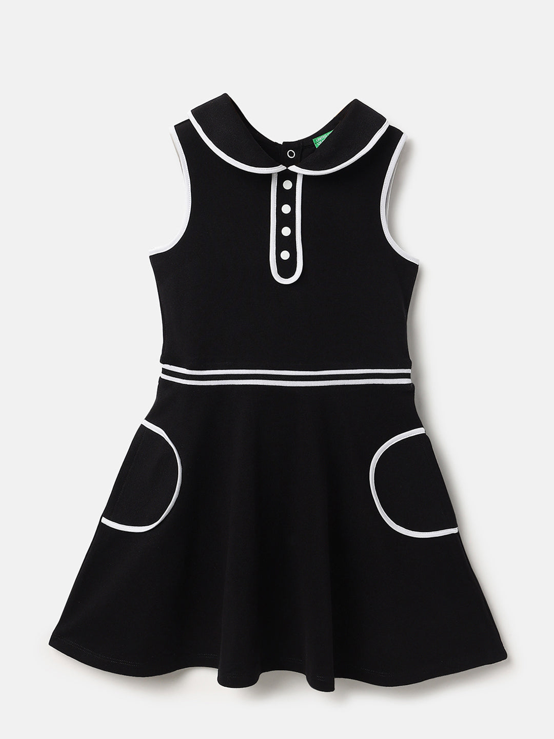 Girls Black Cotton Blend Collar Dress – Regular Fit