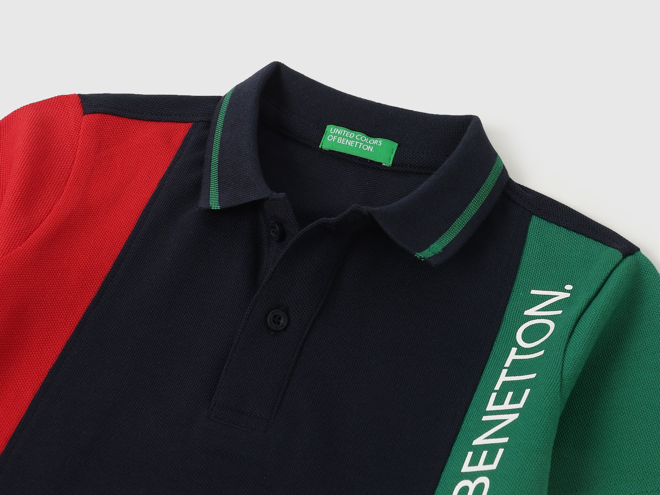 Boys Red Solid Cotton Regular Fit Vertical Color Block Polo with Side Print