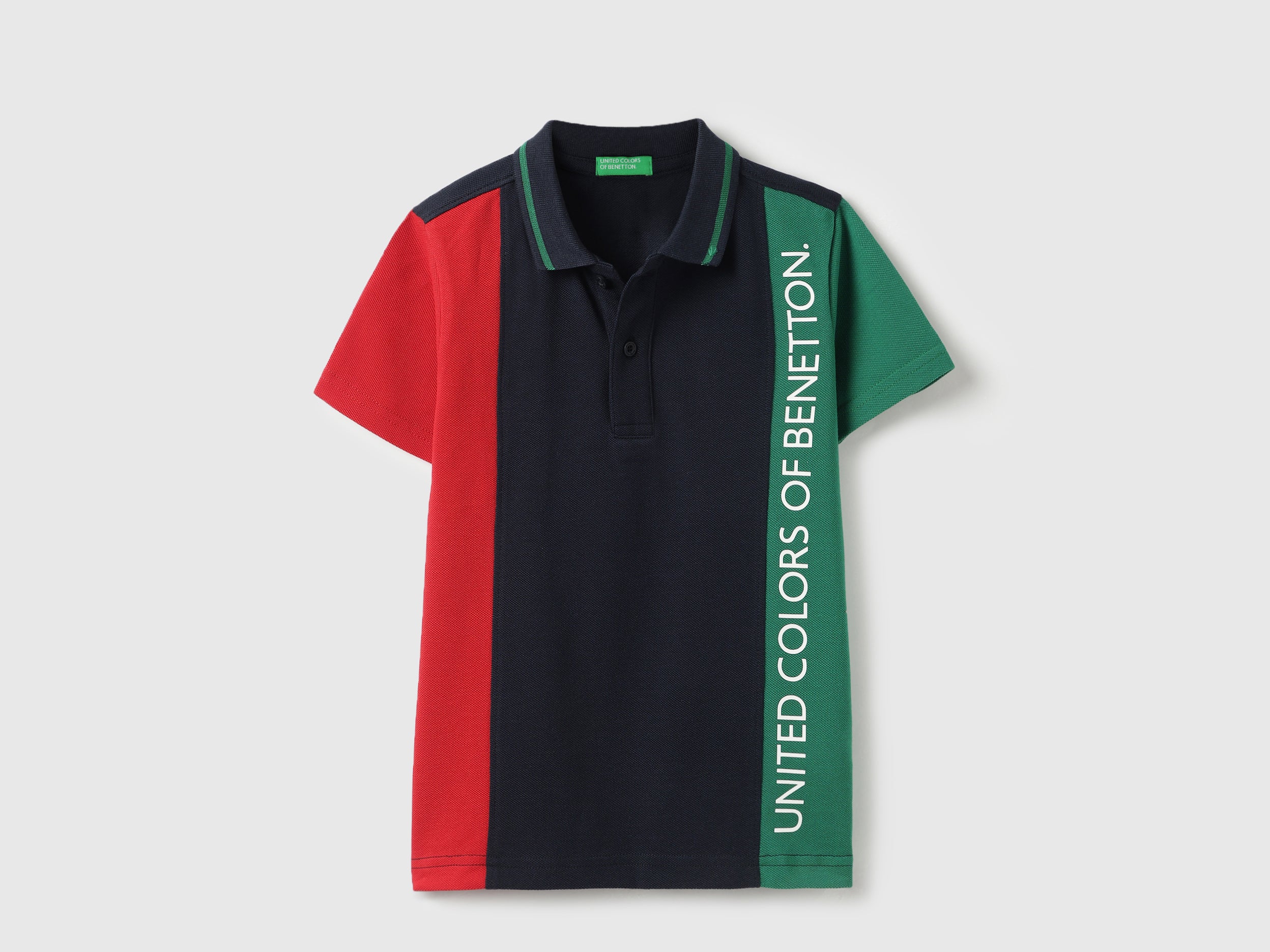 Boys Red Solid Cotton Regular Fit Vertical Color Block Polo with Side Print