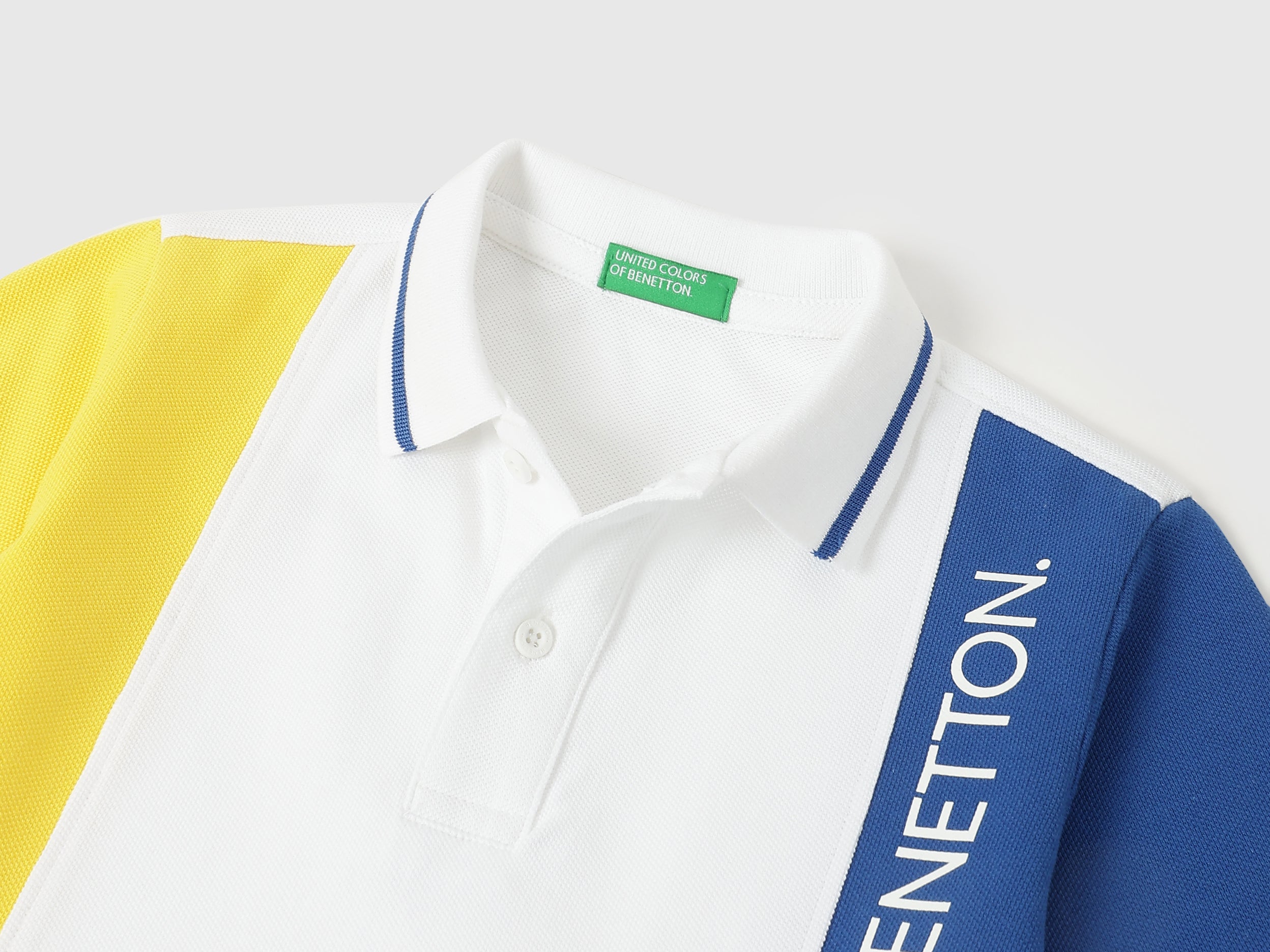 Boys Yellow Solid Cotton Regular Fit Vertical Color Block Polo with Side Print