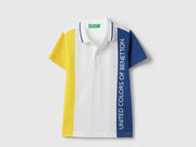 Boys Yellow Solid Cotton Regular Fit Vertical Color Block Polo with Side Print