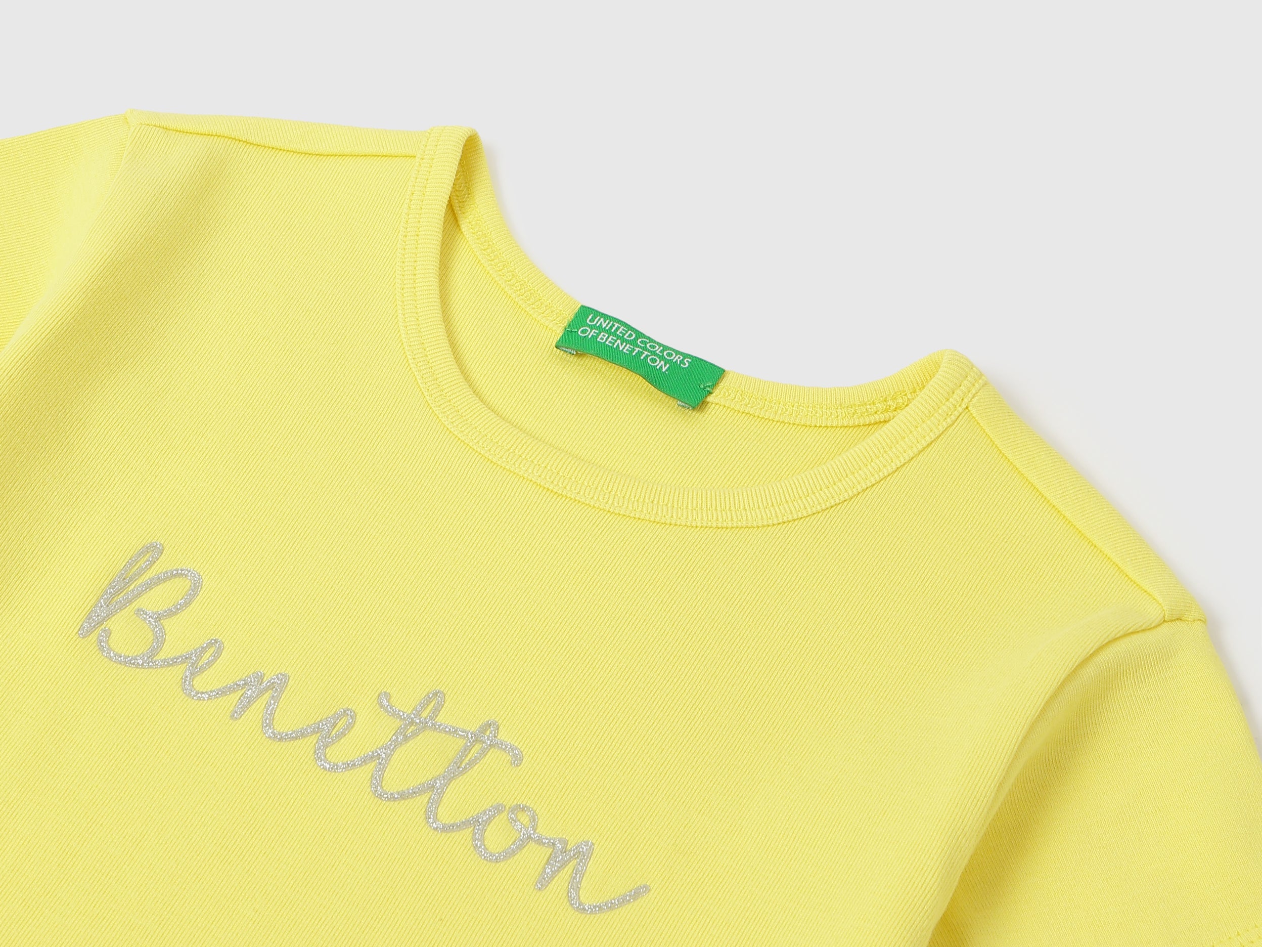 Girls Cream Yellow Cotton High Density Regular Fit T-Shirt