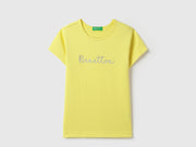 Girls Cream Yellow Cotton High Density Regular Fit T-Shirt