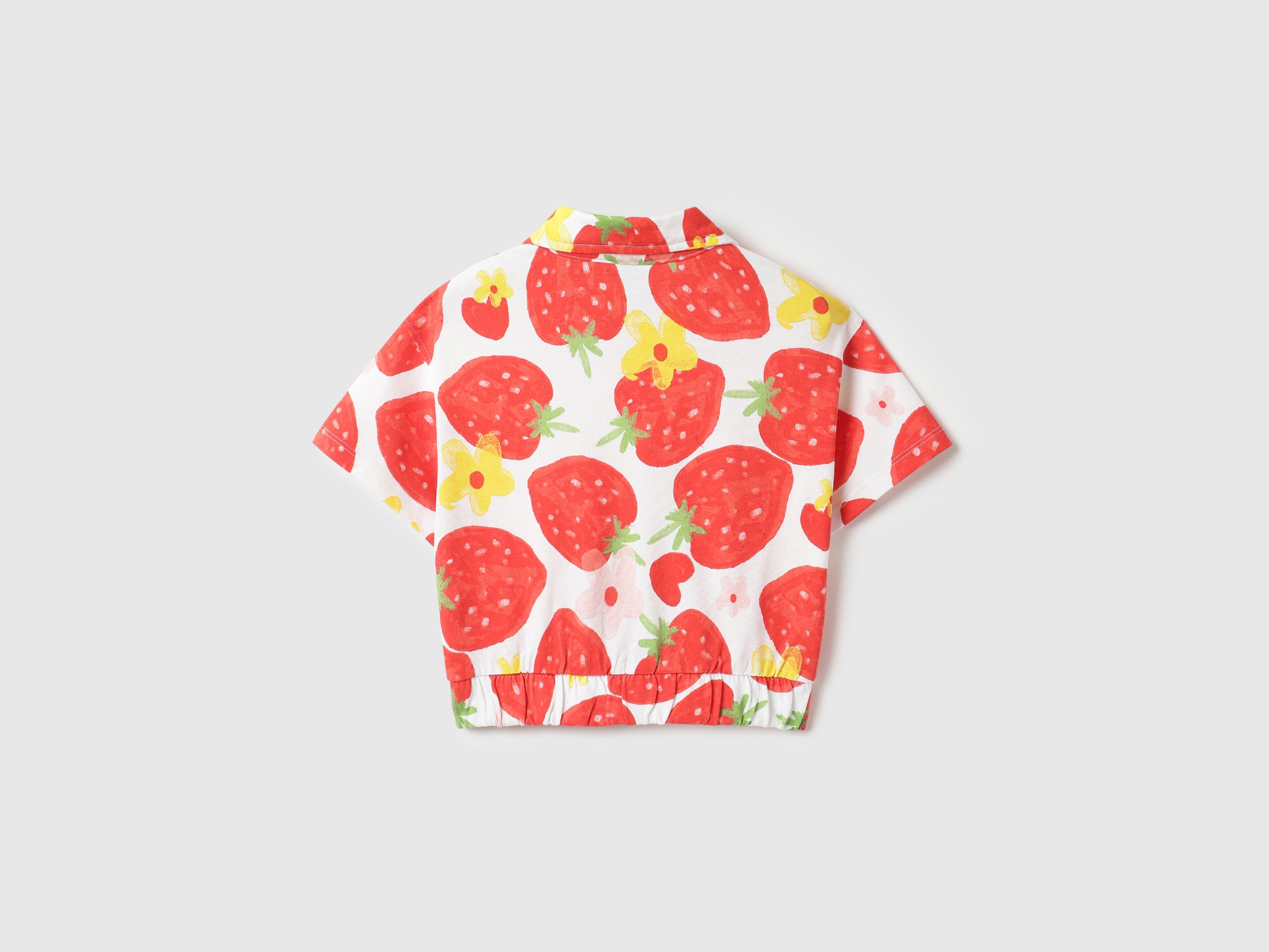 Girls White Fruit Print Cropped Cotton Polo