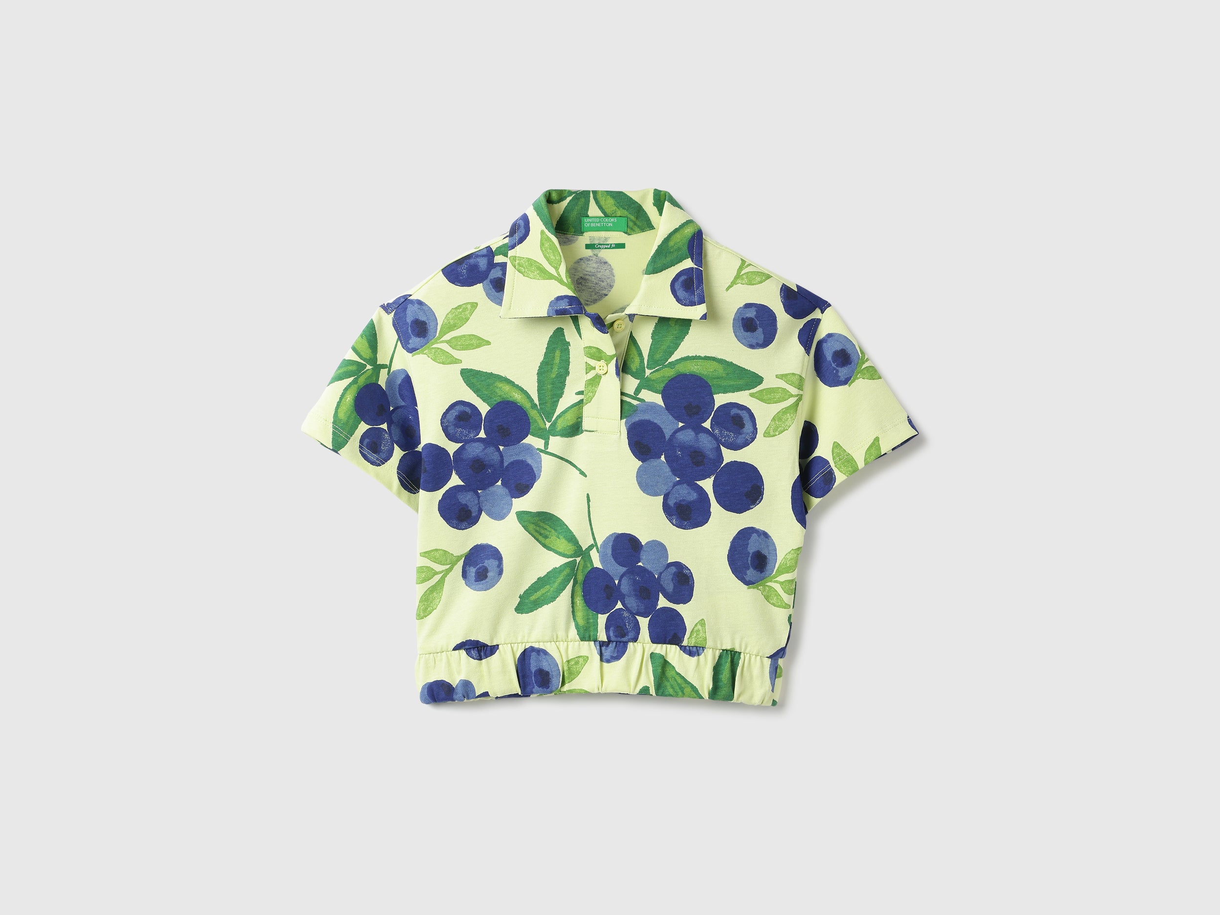 Girls Mint Green Fruit Print Cropped Polo