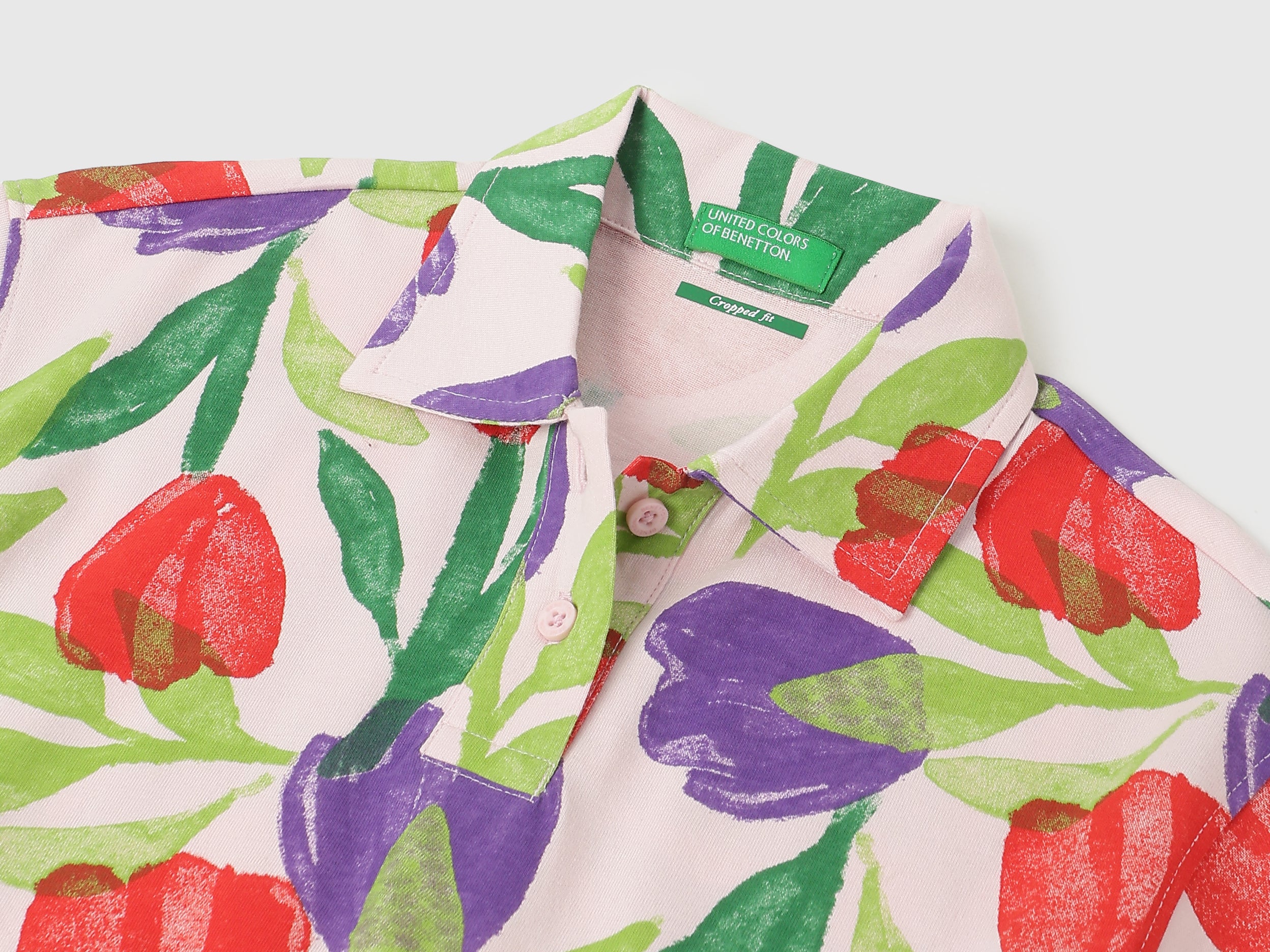 Girls Pink Fruit Print Cropped Cotton Polo