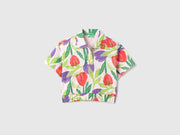Girls Pink Fruit Print Cropped Cotton Polo