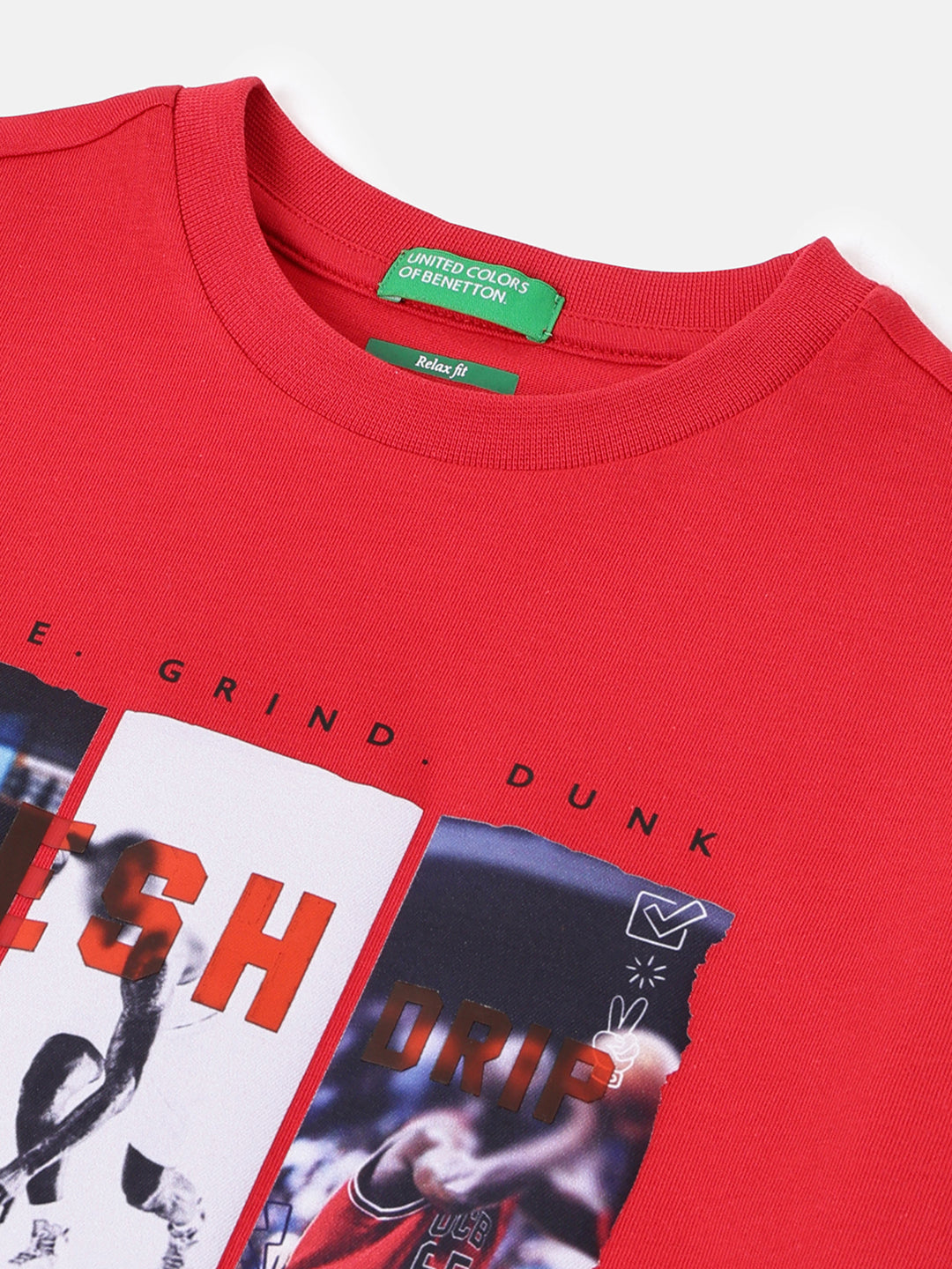 Boys Scarlet Cotton Relaxed Fit Basketball Graphic T Shirt